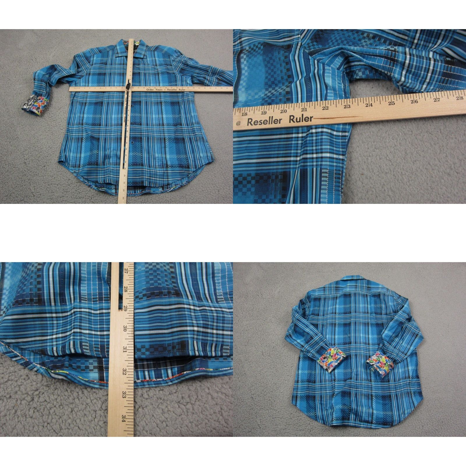 Robert Graham VINTAGE Robert Graham Shirt Mens L Blue Plaid Cotton 90s Tropical Barrel Cuff Collared Long Sleeve Dress Shirt Size US L / EU 52-54 / 3 - 8 Thumbnail