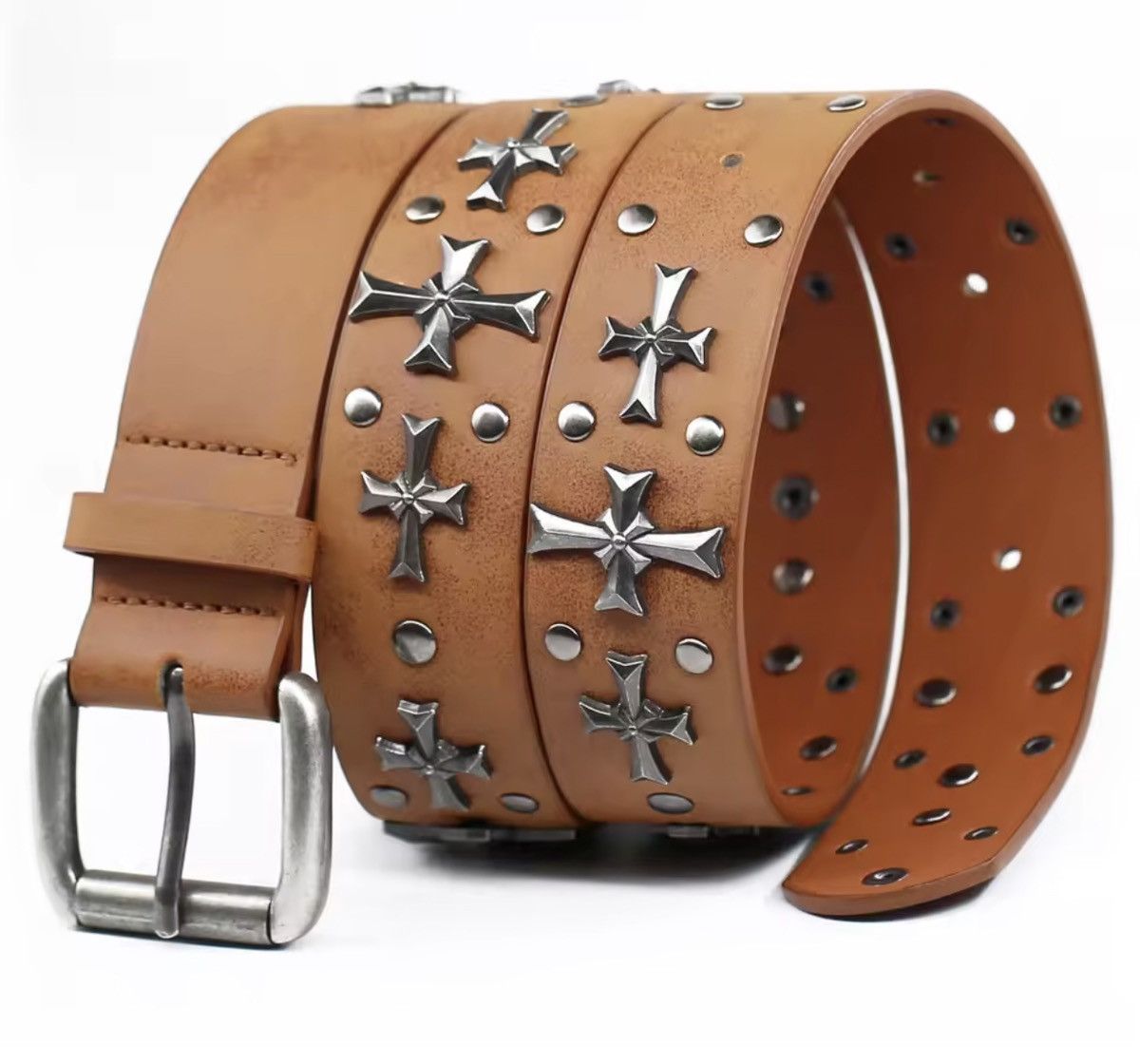 Vintage Cross Rivet Y2K Belt Metal Punk Rock Style Rivet 90 cm Size ONE SIZE - 3 Thumbnail
