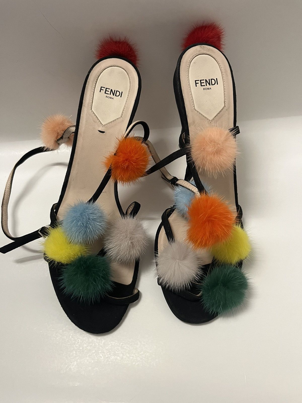 Fendi Fendi Black Pom Poms Ankle Strap Sandals Size 40 Size US 10 / IT 40 - 1 Thumbnail