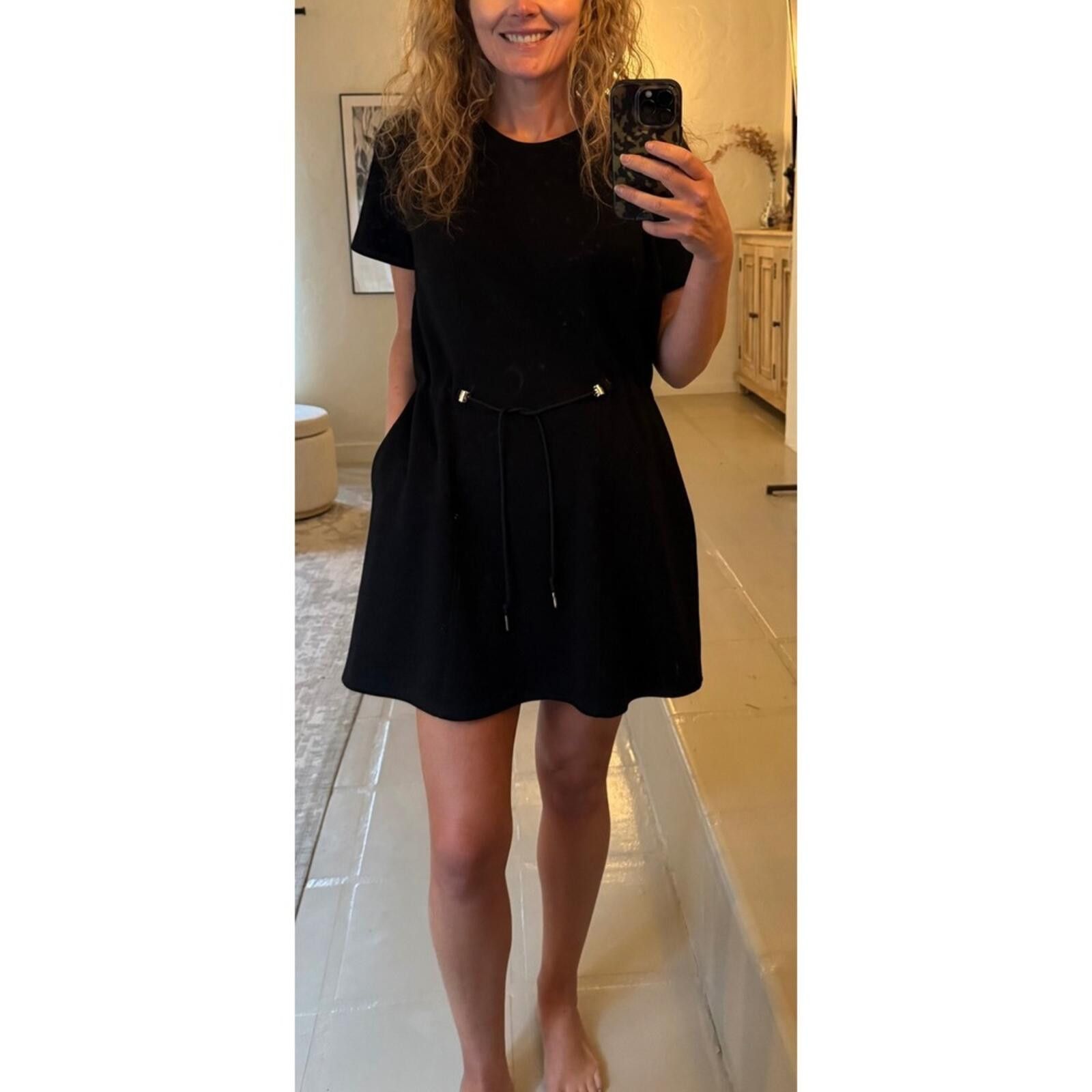 Elie Tahari Elie Tahari Black Short Sleeve Drawstring Waist Mini Dress L Size L / US 10 / IT 46 - 1 Thumbnail