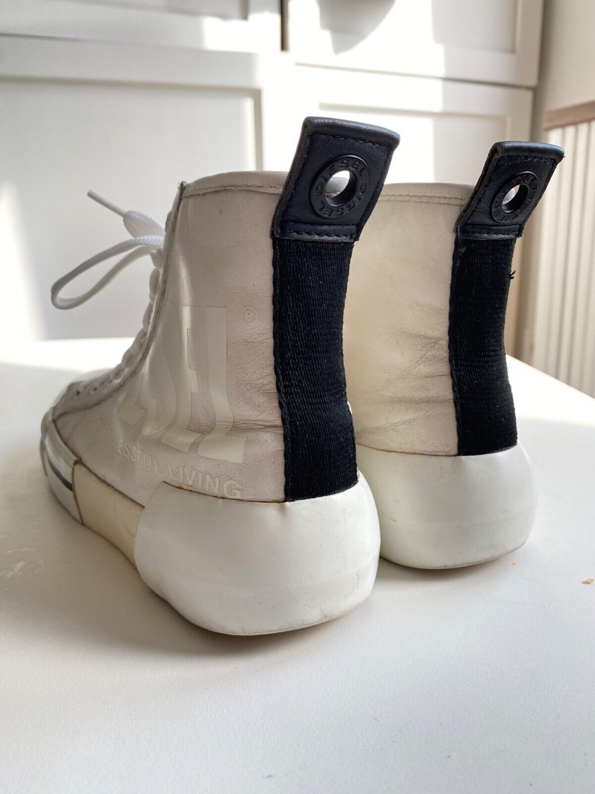 Diesel White Leather High Top Sneakers size 7