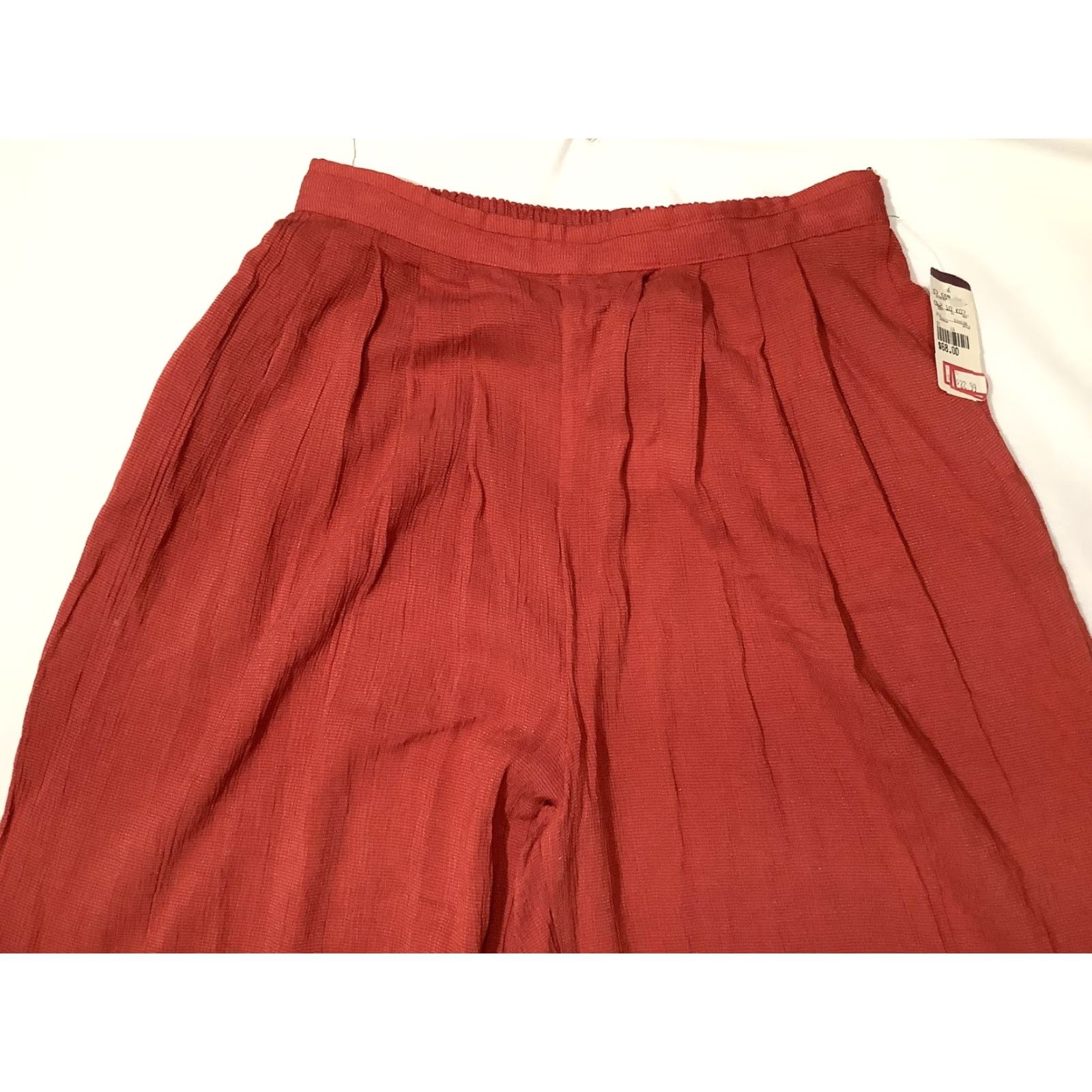 Vintage Carole Little Pants Womens 6 Orange Linen Wide-Leg Pull On Pleated Casual Summer Relaxed Size 28" / US 6 / IT 42 - 2 Thumbnail