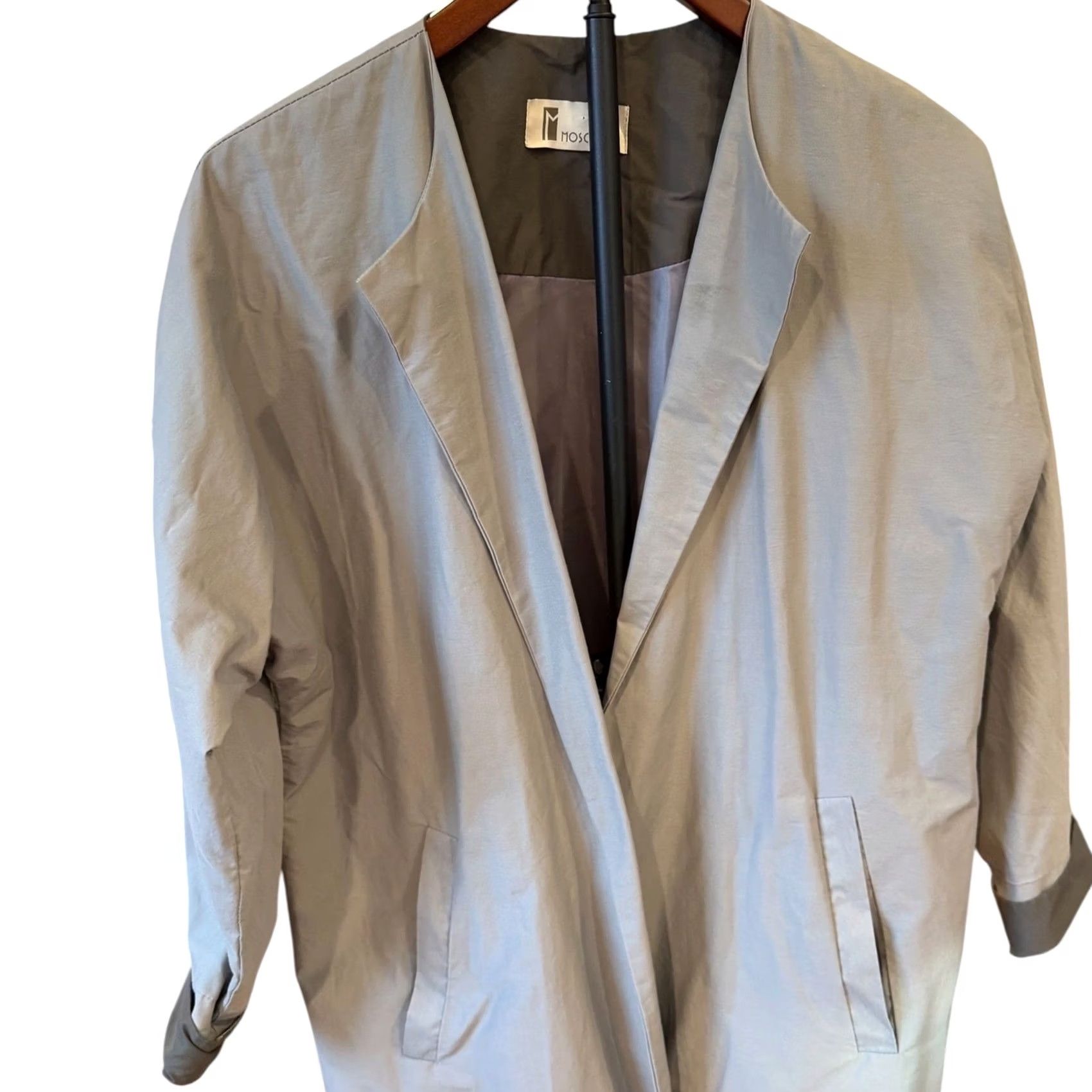 Vintage Moscona Coat Duster Lightweight Jacket Longline Gray Open Front Modern Chic M Size ONE SIZE - 3 Thumbnail