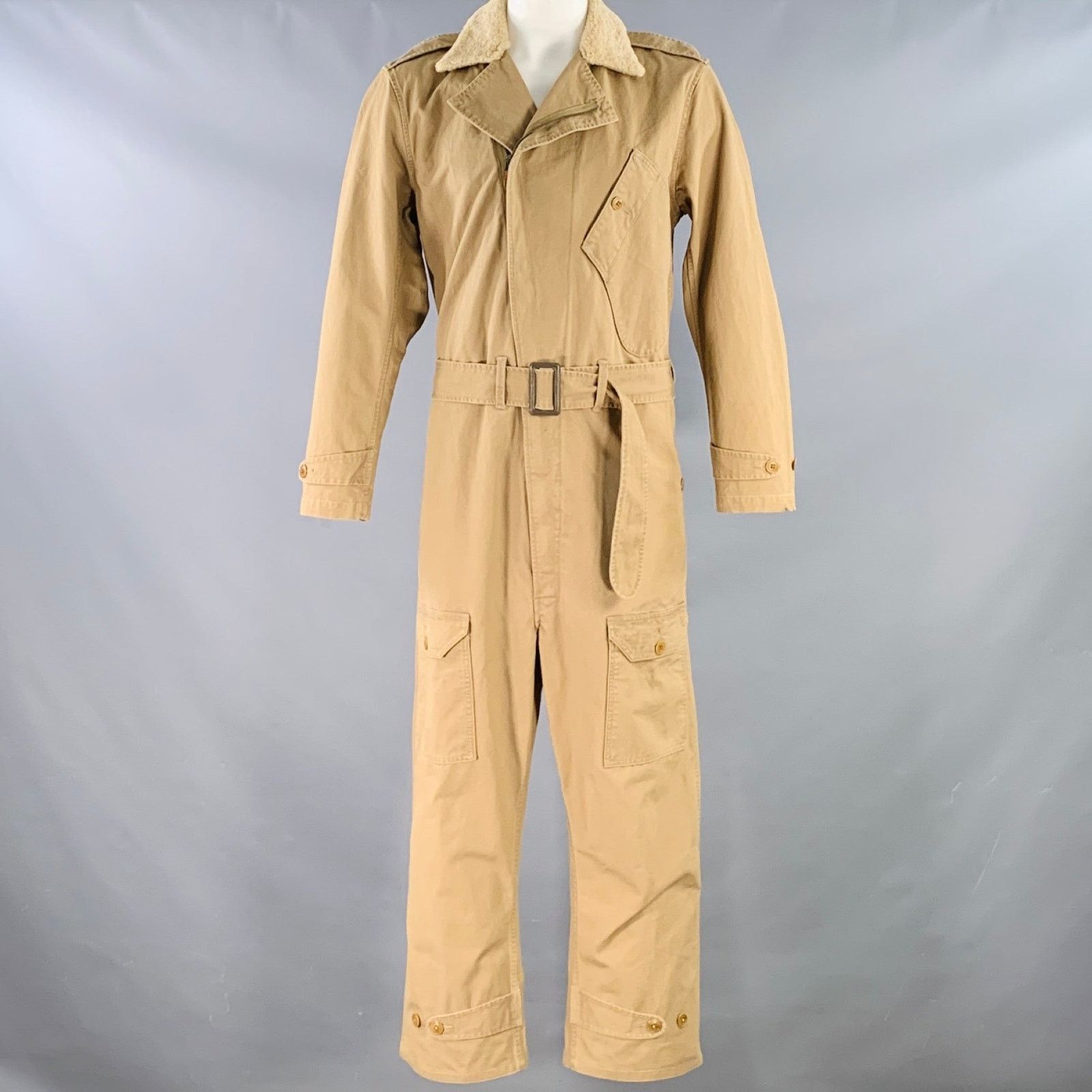 Ralph Lauren Garment Experimental Khaki Cotton Belted Military Jumpsuit Size 38" / US 16 / IT 52 - 2 Thumbnail