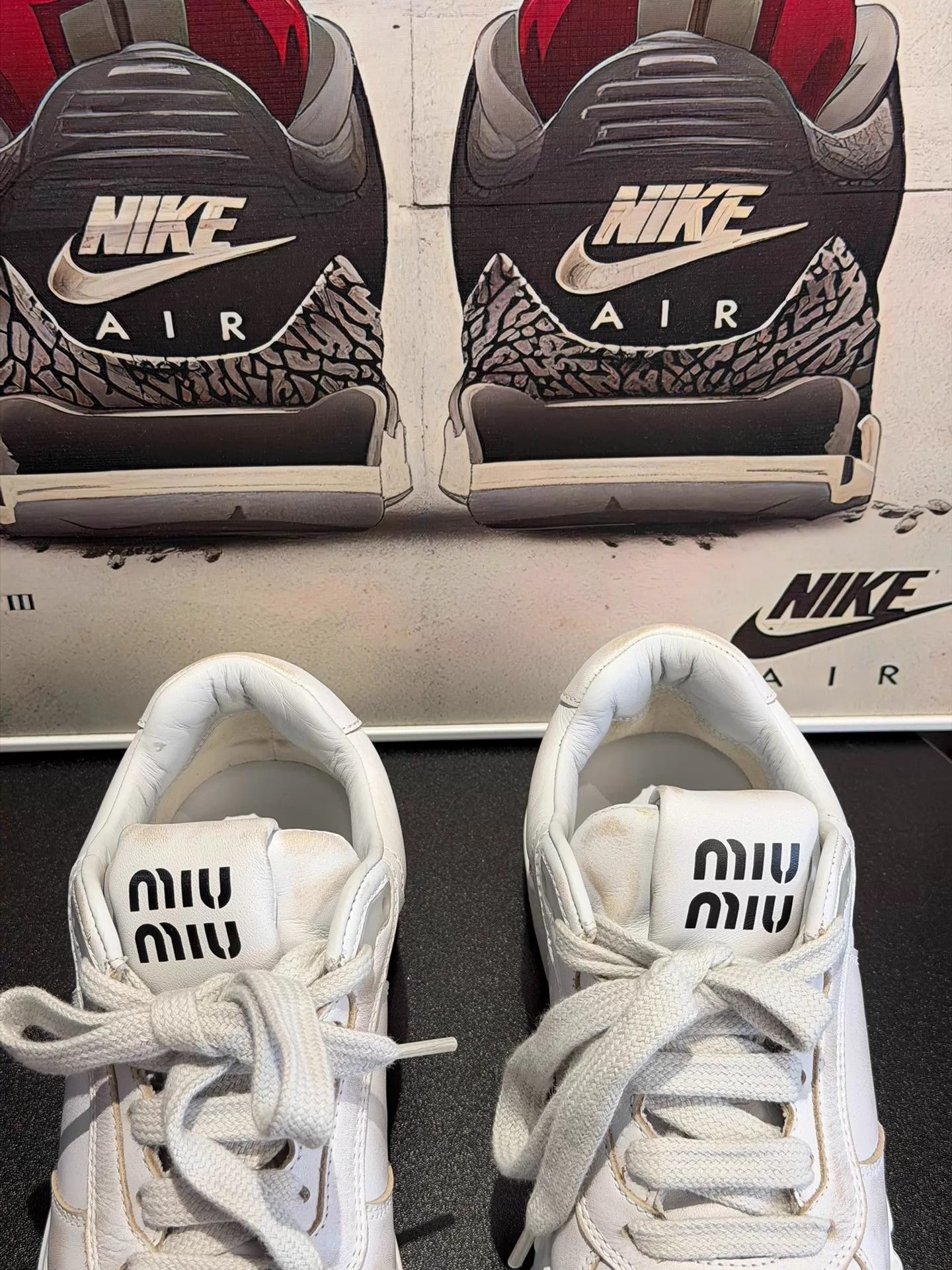 Miu Miu MIU MIU Women's White Leather Distressed Low-Top Sneaker Size US 5.5 / IT 35.5 - 3 Thumbnail