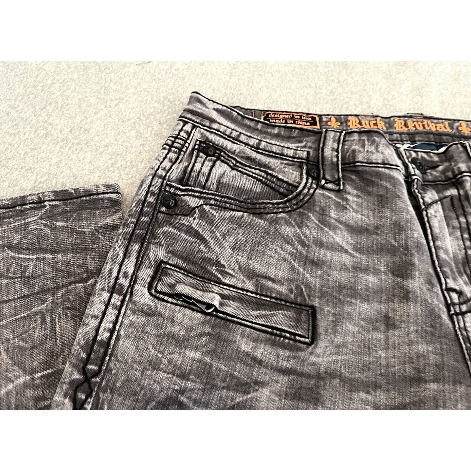 Vintage Rock Revival Jeans Distressed Biker Mens 38x34 NWT Black Denim Cotton/Elastane Mens Size US 38 / EU 54 - 3 Thumbnail