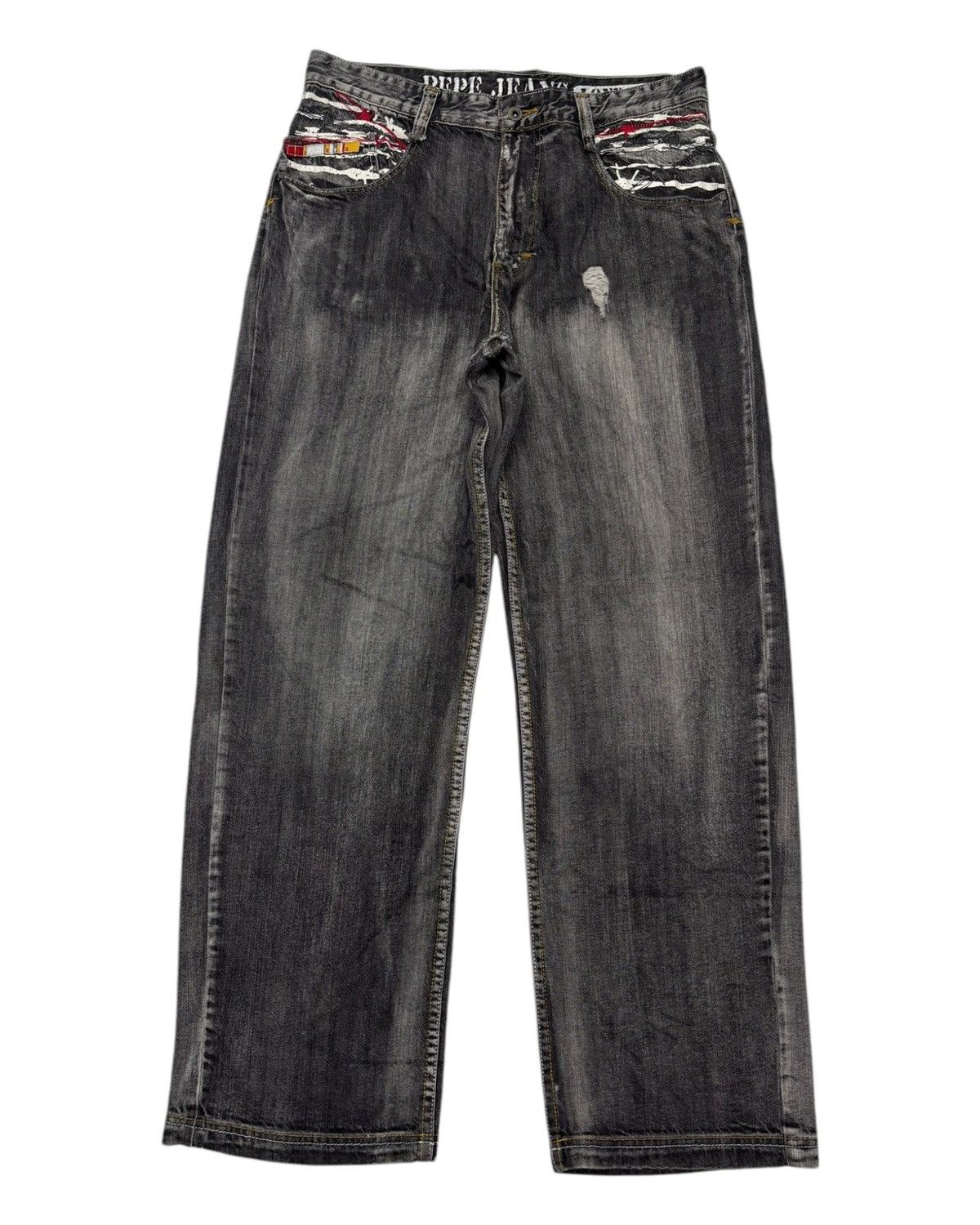 Hysteric Glamour × JNCO × Pepe Jeans 🔥VINTAGE PEPE JEANS BAGGY JEANS EMBROIDERY DISTRESSED DENIM Size US 36 / EU 52 - 8 Thumbnail