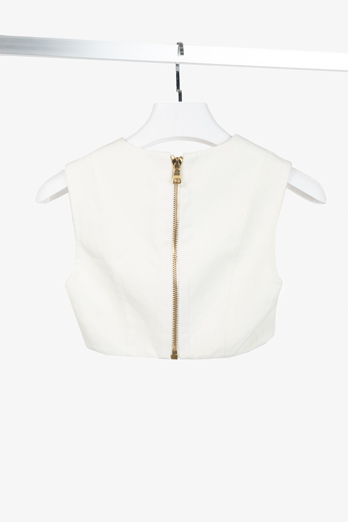 Balmain Balmain White Crepe Square-Neck Cropped Bustier Size XS / US 0-2 / IT 36-38 - 2 Thumbnail