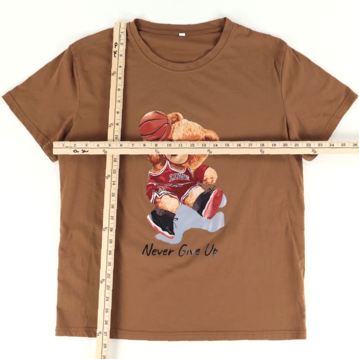 Shein VINTAGE Shein Teddy Bear Basketball Never Give Up Solid T-Shirt Brown Men's XL Size US XL / EU 56 / 4 - 3 Thumbnail