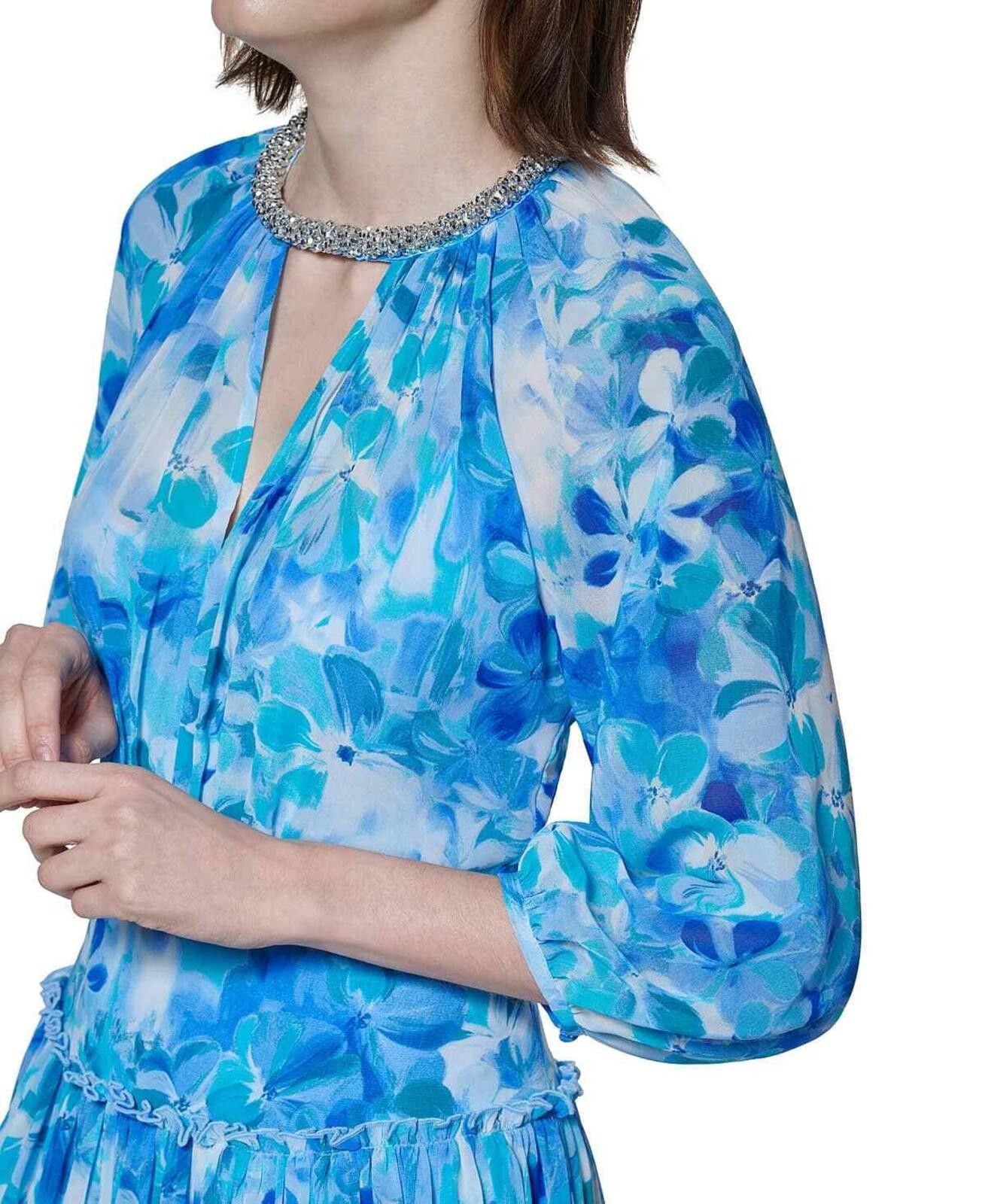 Calvin Klein Calvin Klein Floral Chiffon Embellished-Neck Maxi Dress Size L / US 10 / IT 46 - 4 Thumbnail
