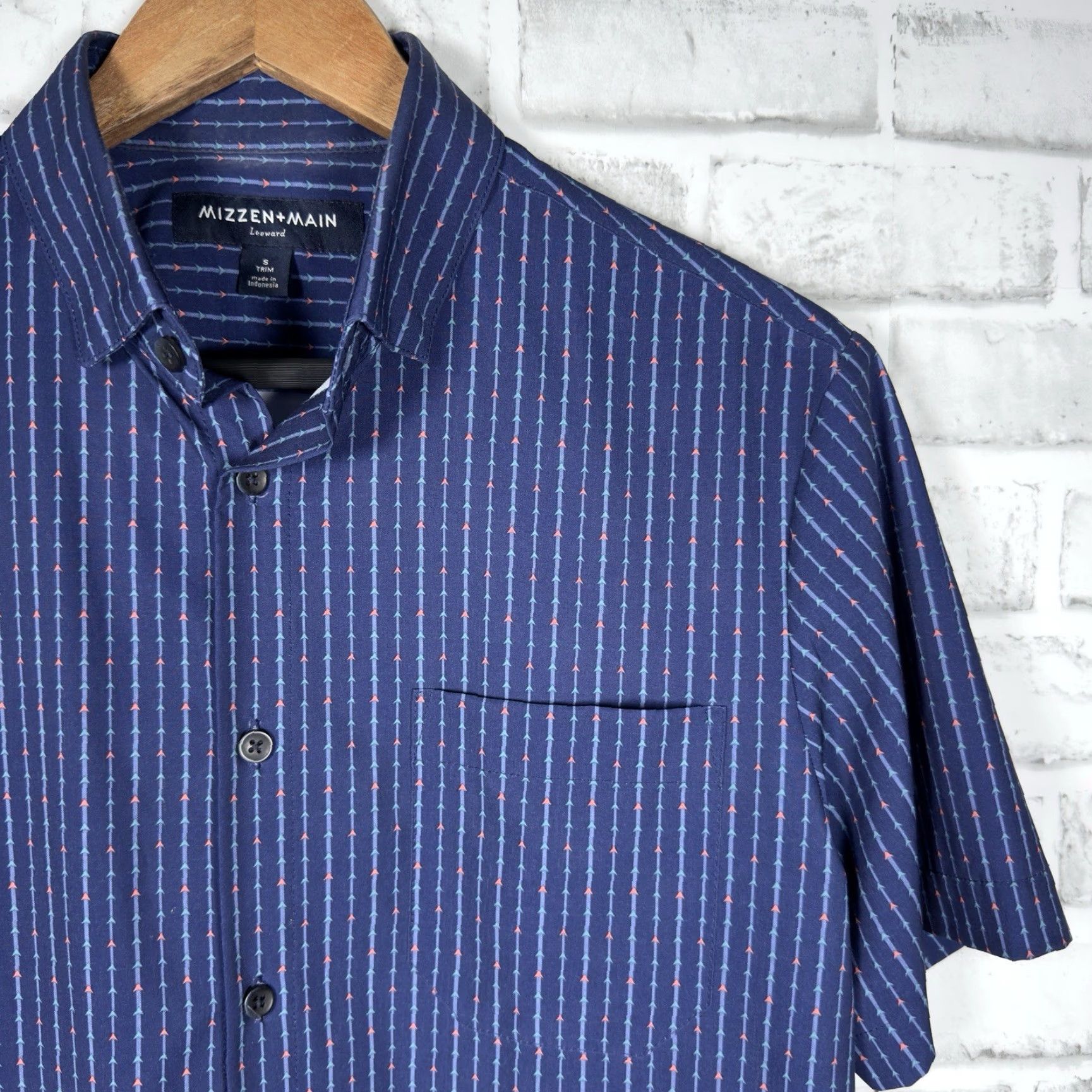 Mizzen+Main Mizzen+Main Blue Casual Short Sleeve Button-Down Shirt Mens Size S Size US 29 - 2 Thumbnail