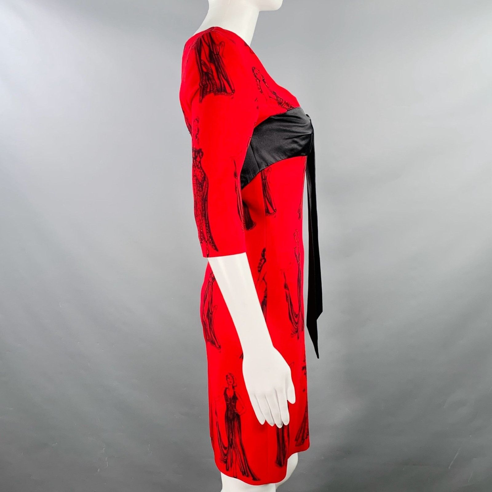 Moschino Size 6 Red Black Viscose Blend Figures Bow Cocktail Dress Size M / US 6-8 / IT 42-44 - 5 Thumbnail