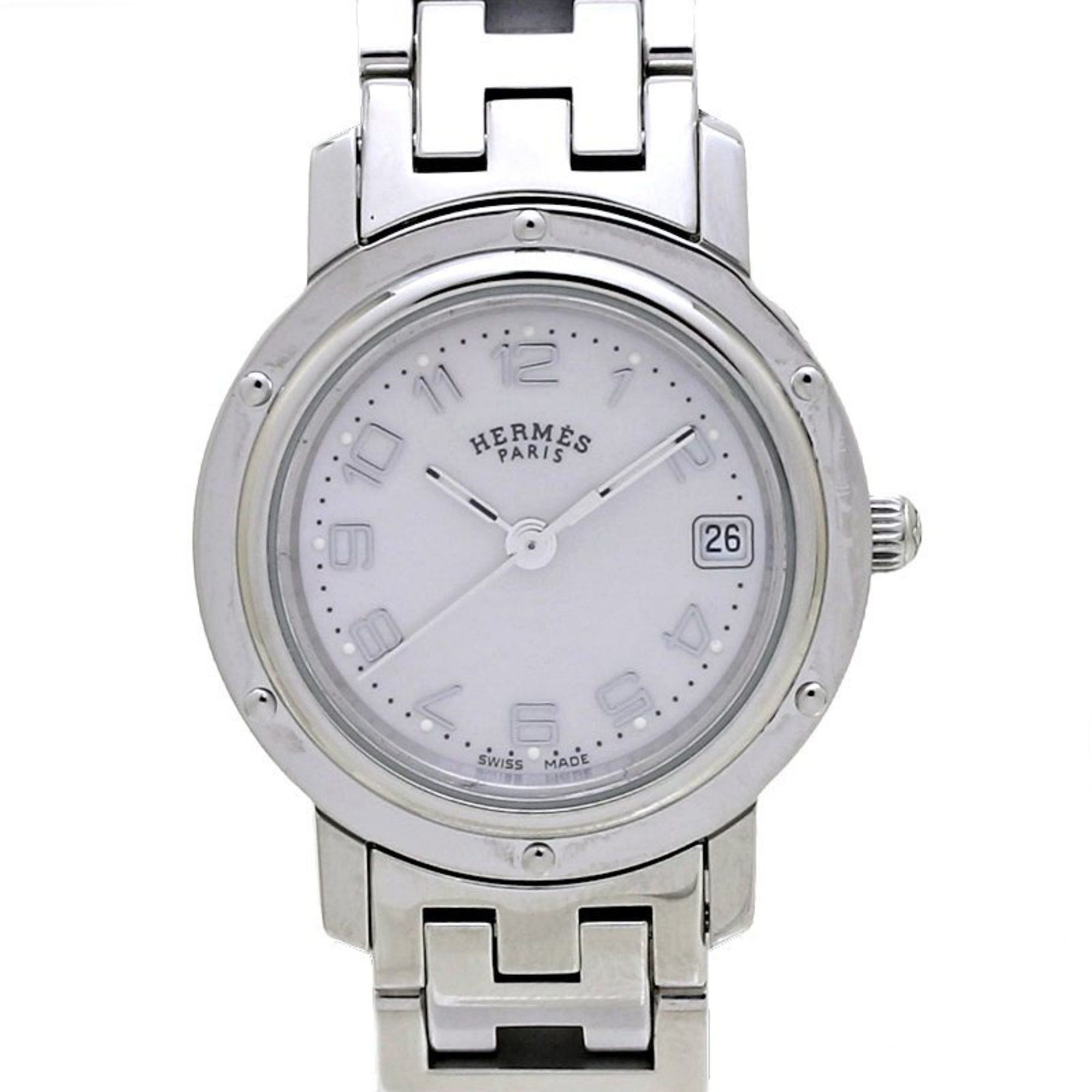image of Hermes Clipper Nacle Cl4.210.214 3796 Old Buckle Stainless Steel Ladies 130121 Watch in Pink Shell,