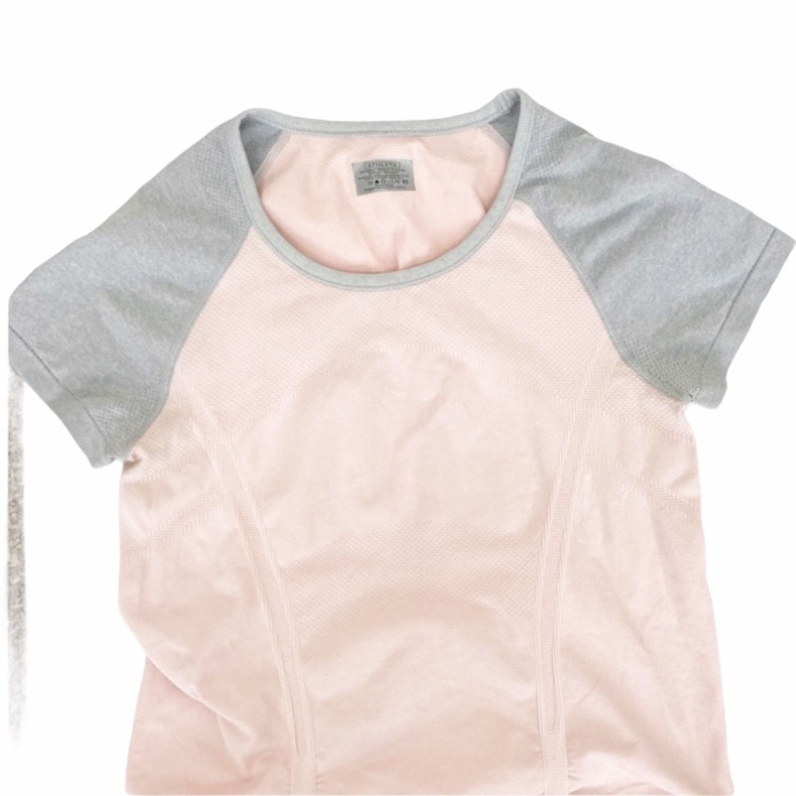 Other Athleta Color Block Fast Track Tee Ruched Pink Gray Sz XS Size XS / US 0-2 / IT 36-38 - 2 Thumbnail
