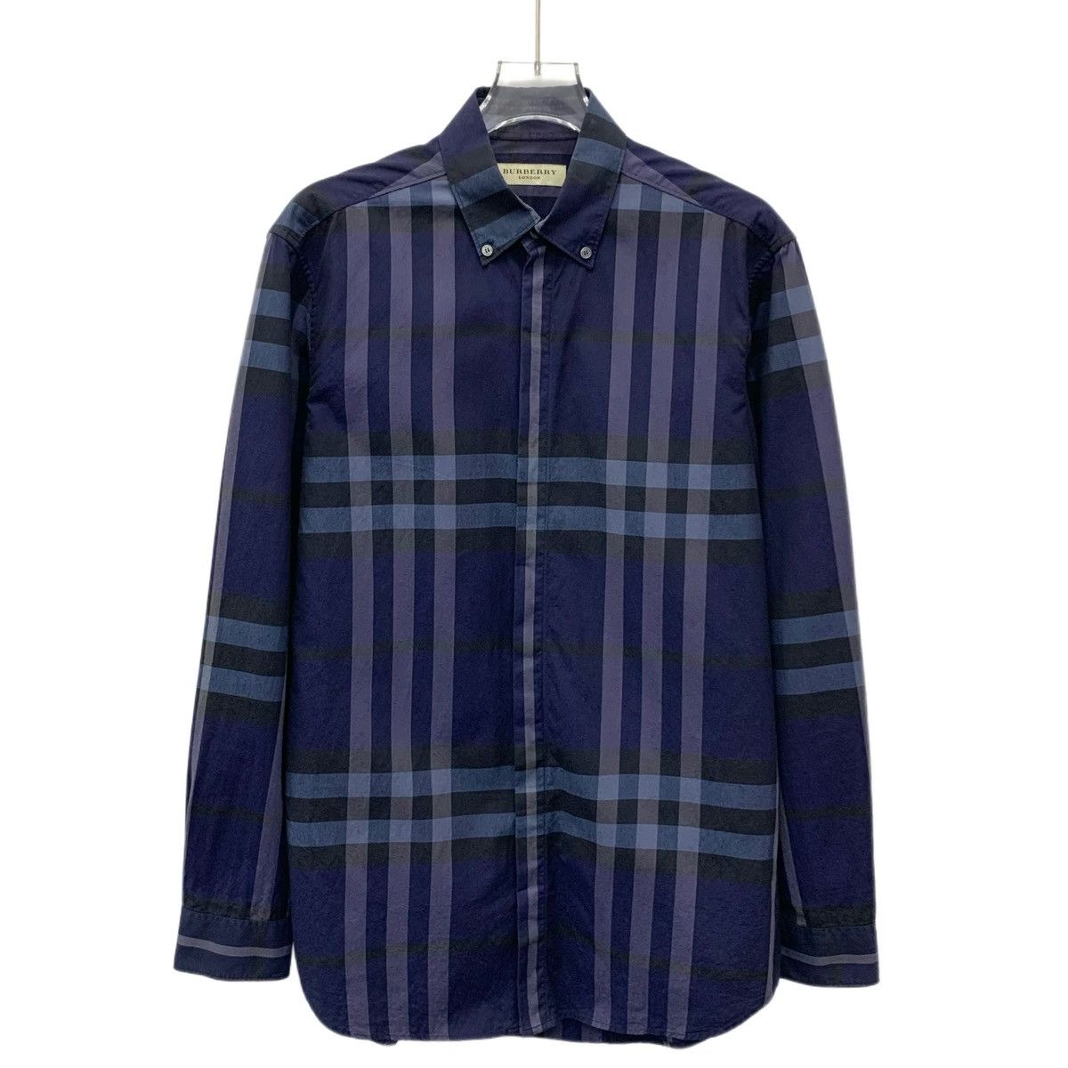 Burberry Burberry Dark Blue Check Collared Long Sleeve Shirt K26WX Size US S / EU 44-46 / 1 - 1 Thumbnail