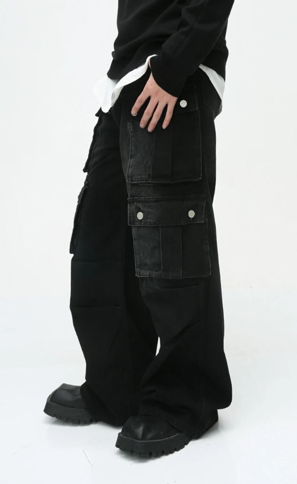 Japanese Brand × Jean Men Vintage Baggy Jeans Multi Pocket Cargo Size US 31 - 2 Thumbnail