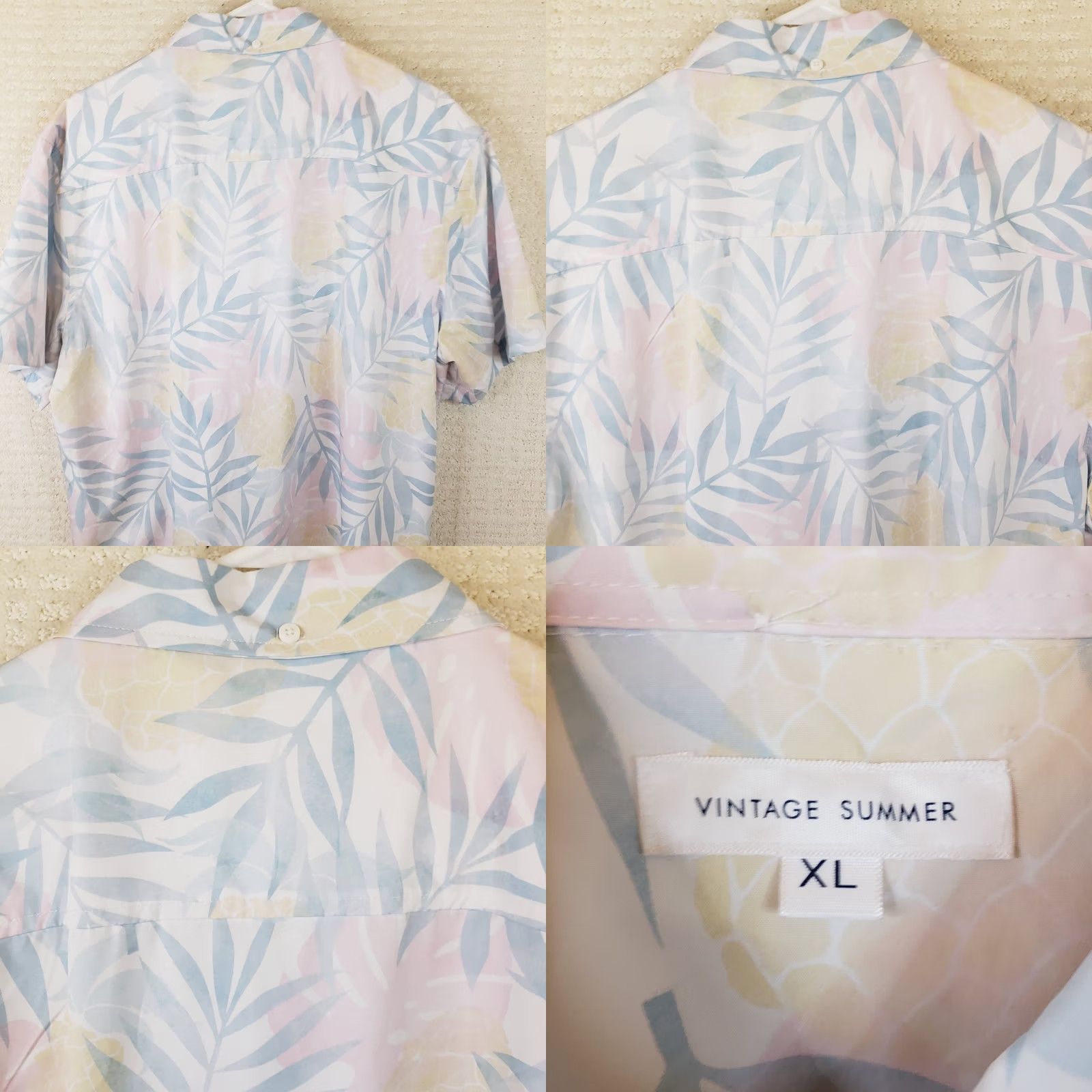 Vintage VINTAGE Hawaiian Shirt Mens XL Blue Floral Beachy Camp Tiki Enow Poly Spandex Shirt (Vintage Summer) Size US XL / EU 56 / 4 - 8 Thumbnail