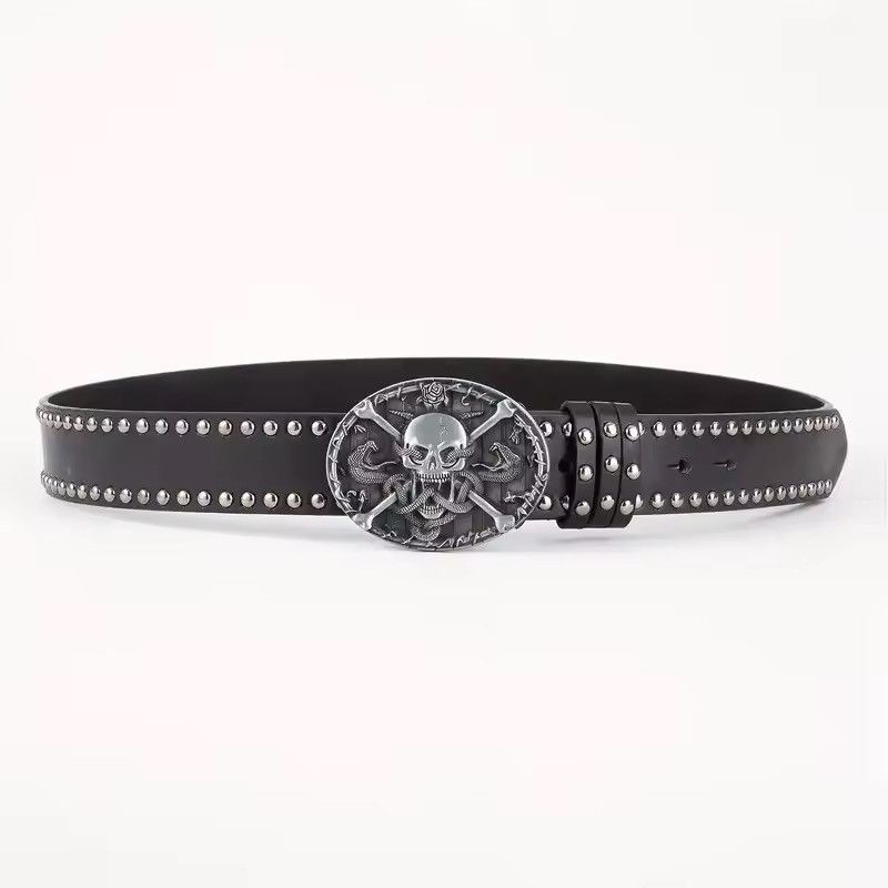 Vintage Retro Heavy Metal Rivets Punk Skull Skeleton Belt Unisex Size ONE SIZE - 2 Thumbnail