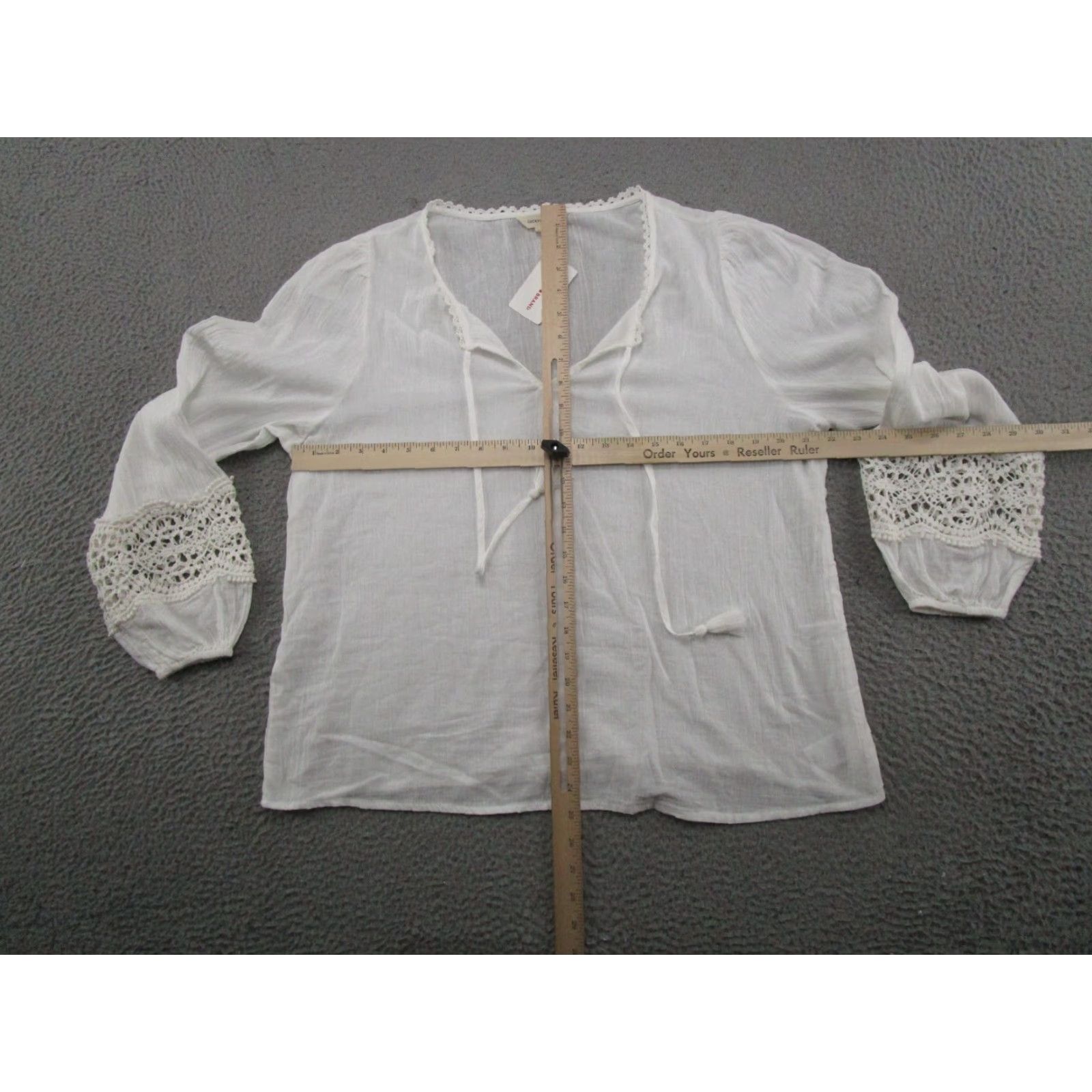 Lucky Brand Lucky Brand Womens V Neck Lace Sheer White Long Sleeve Blouse Top Size L NEW Size L / US 10 / IT 46 - 5 Thumbnail