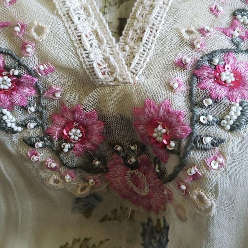Designer CT1531 Soft Surroundings Sheer Floral Beaded Top S Size S / US 4 / IT 40 - 7 Thumbnail