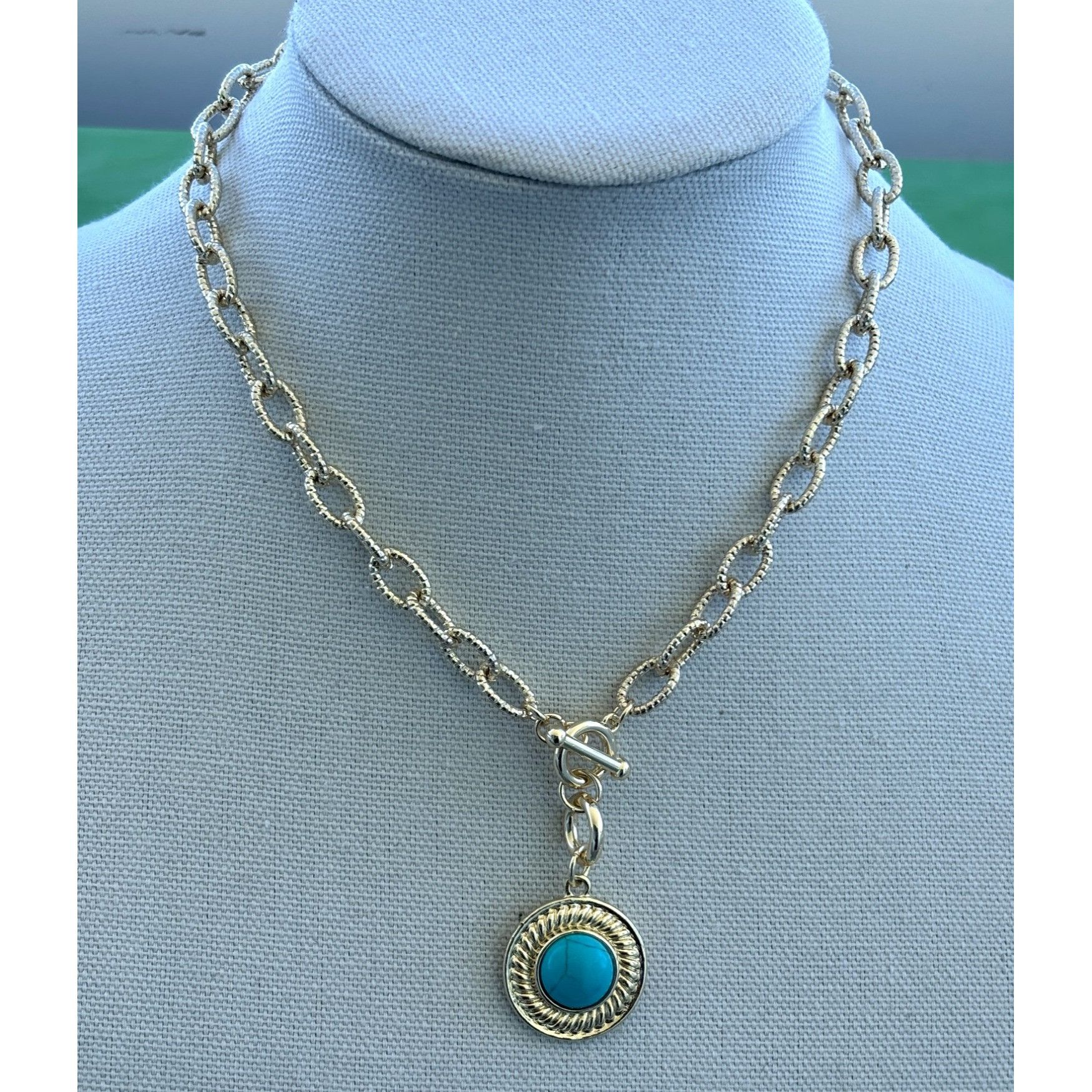 Other Silver Chain Necklace With Turquoise Pendant Faux Turquoise Size ONE SIZE - 1 Thumbnail