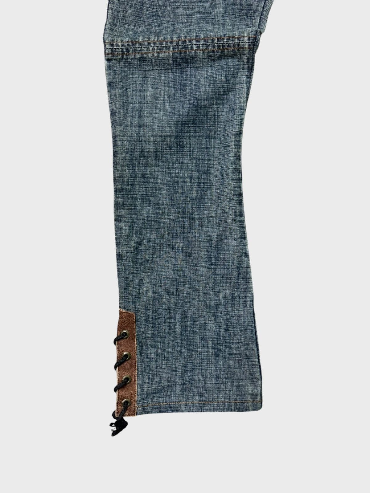 Japanese Brand Flare CHIKAKO ROEN Leather Double Laced Low Rise Denim jeans Size US 29 - 7 Thumbnail
