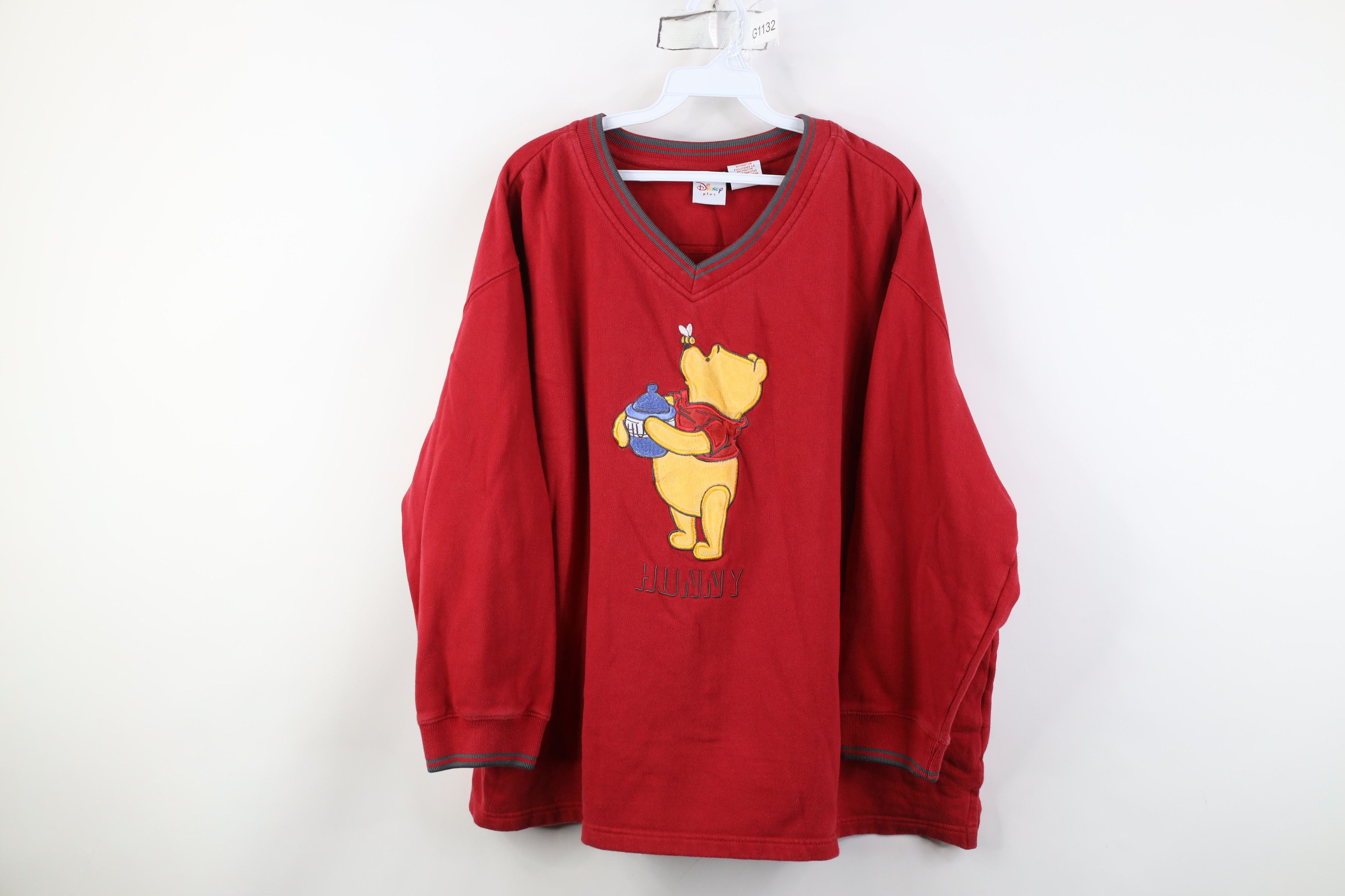 Disney Vintage Disney Winnie the Pooh Hunny V-Neck Sweatshirt Red Size XXL / US 16-18 / IT 52-54 - 1 Thumbnail