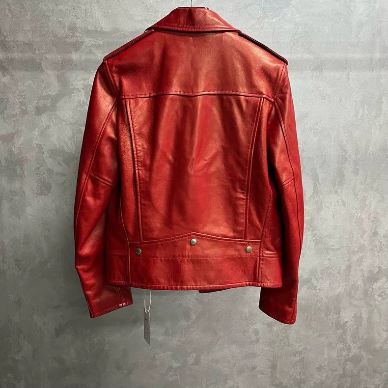 Saint Laurent Paris Saint Laurent Paris Saint Laurent Red Leather Biker Jacket Size US M / EU 48-50 / 2 - 2 Thumbnail