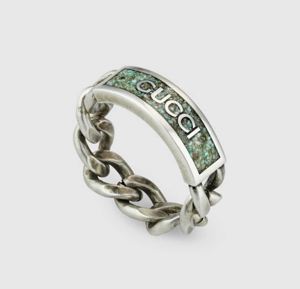 Gucci Gucci Silver/Tiffany Marbled Enamel Cuban Ring - Size: 15IT Size ONE SIZE - 1 Thumbnail