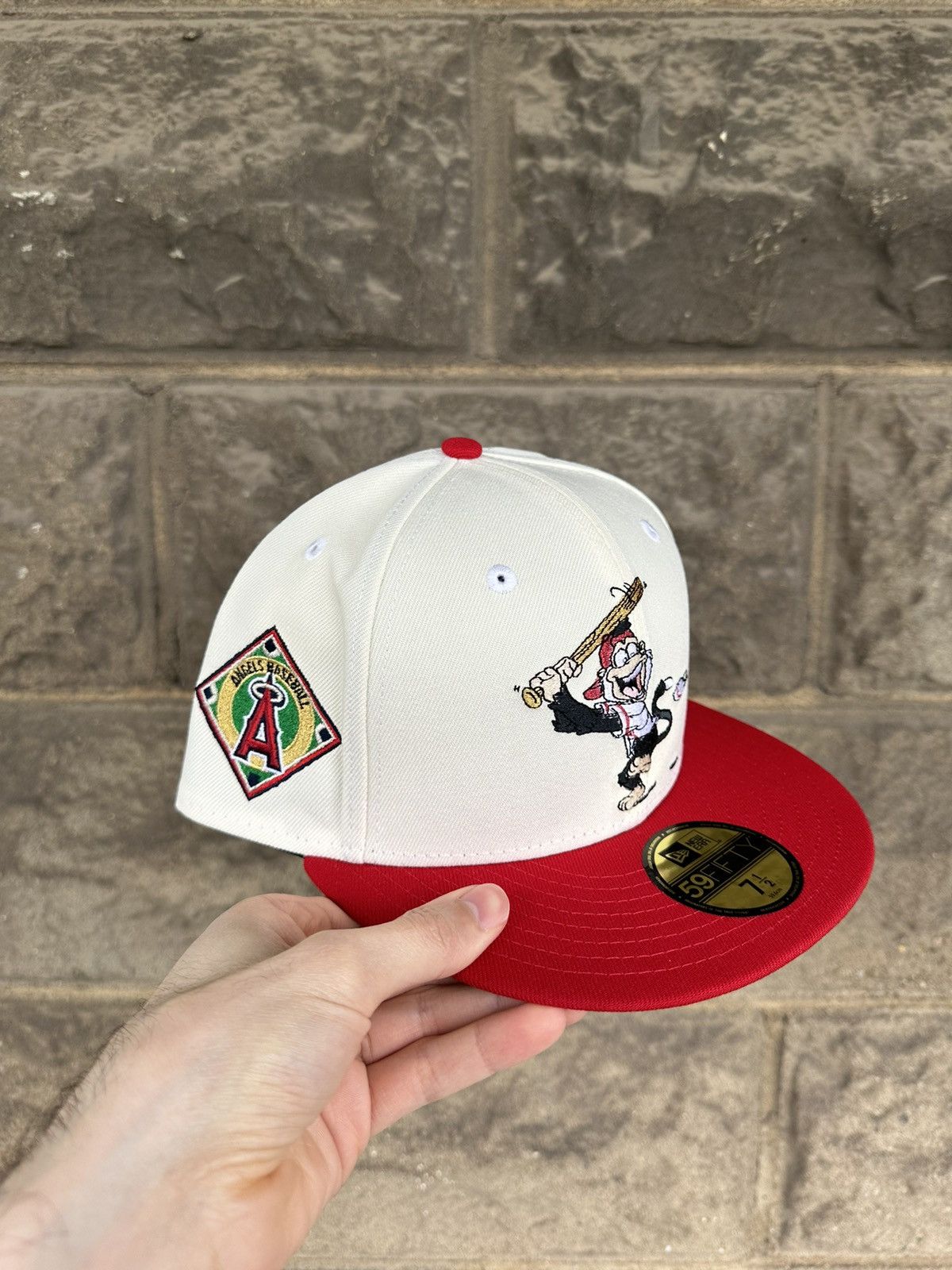 image of Hat Club x Myfitteds 7 1/2 La Angels Of Anaheim Baseball Club Rally Monkey in Off White, Men's