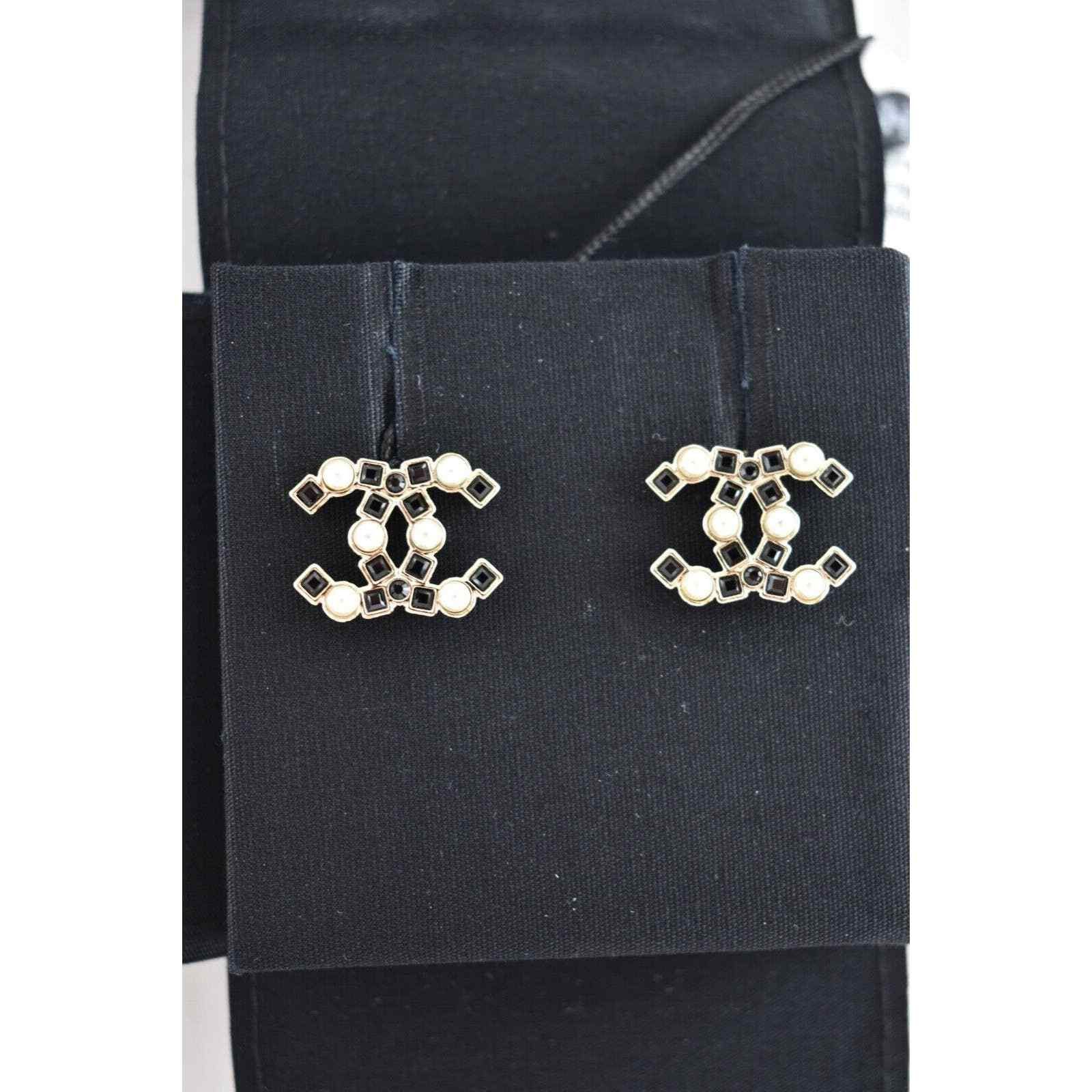 Chanel Chanel Gold Black Crystal Pearl Statement Stud Earrings Size ONE SIZE - 8 Thumbnail