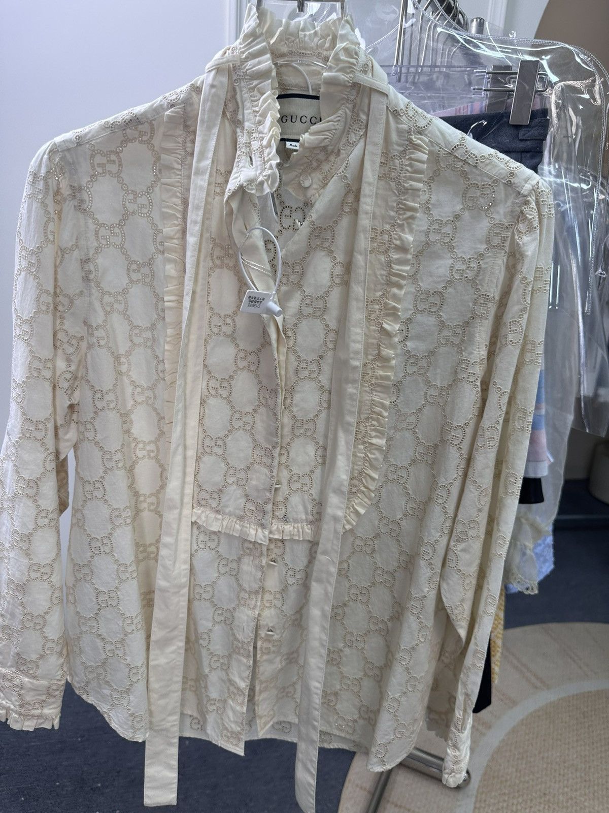Gucci Gucci Sheer Long Sleeve Logo Blouse-2506 Size M / US 6-8 / IT 42-44 - 1 Thumbnail