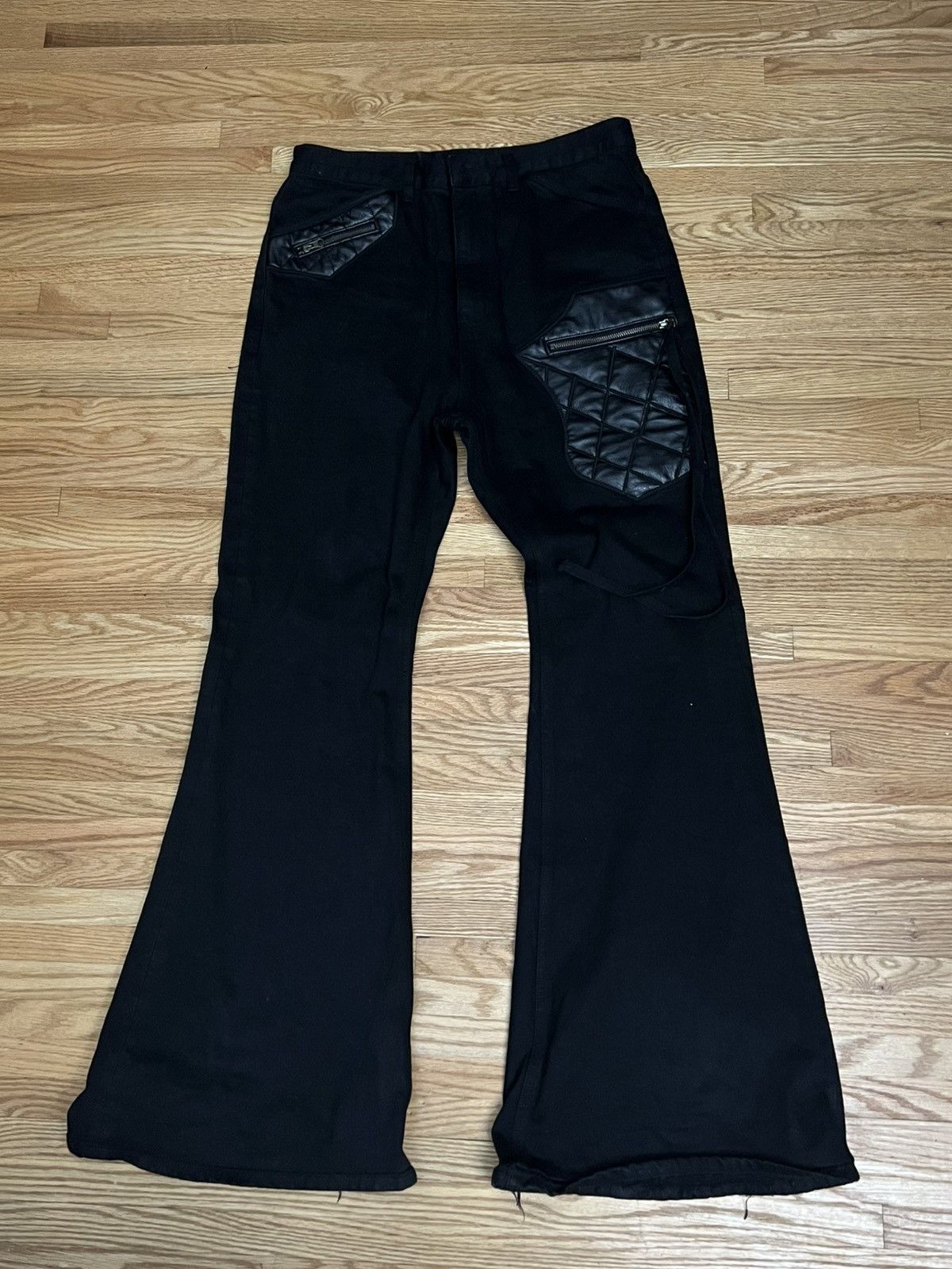 Japanese Brand Emostanceclub Leather patched flare jeans size 2 Size US 33 - 4 Thumbnail