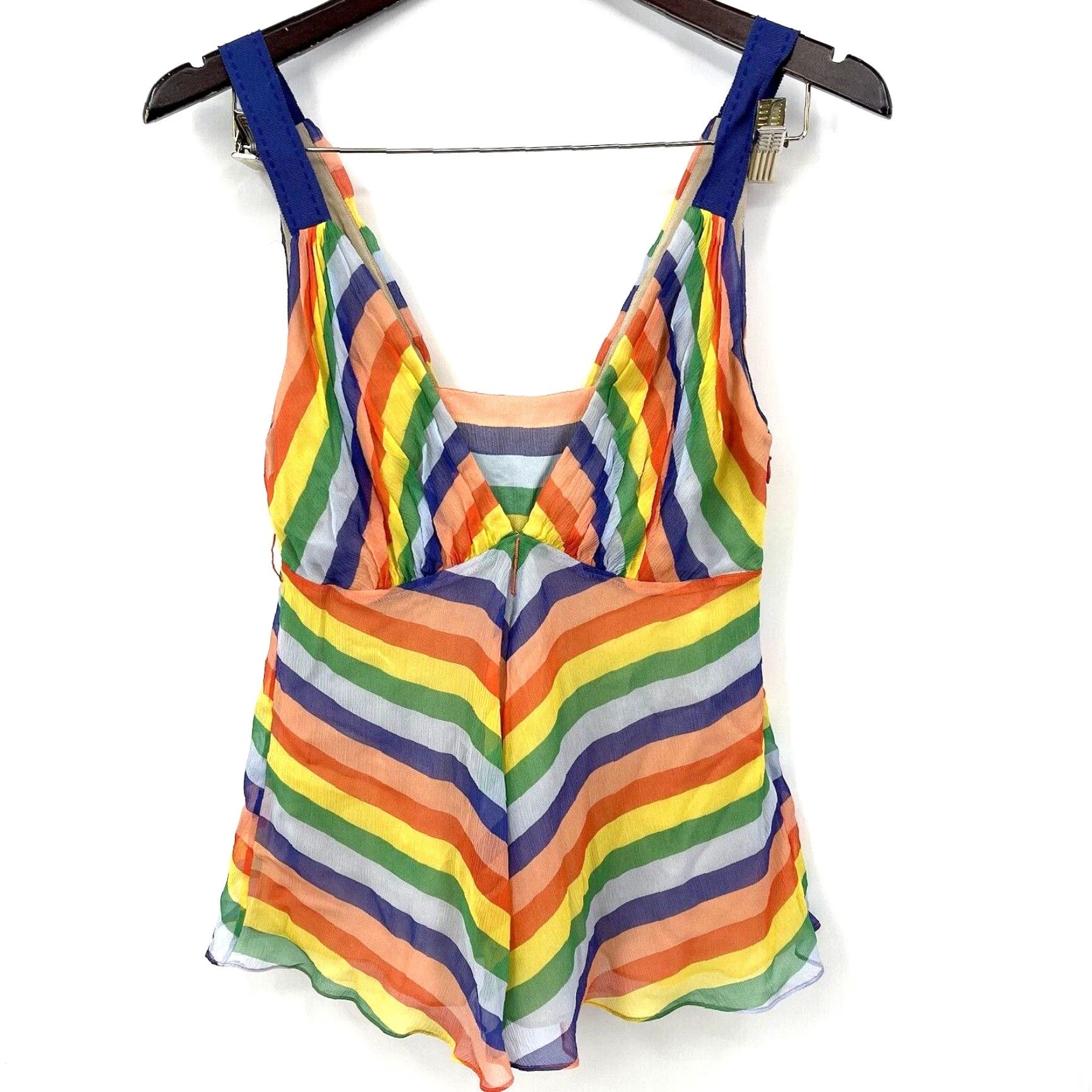 Tibi Tibi Blouse Shirt Women 0 Camisole Spaghetti Strap V-Neck Silk Rainbow Striped Bohemian Colorful Sleeveless Size XS / US 0-2 / IT 36-38 - 2 Thumbnail
