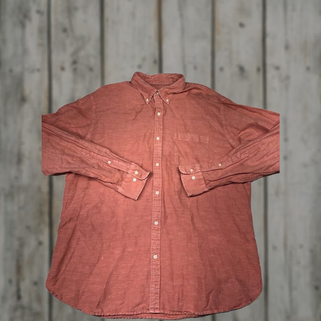 Peter Millar Peter Millar Pink Linen Blend Shirt Mens XL Long Sleeve Logo Button Casual Summer Size US XL / EU 56 / 4 - 1 Thumbnail