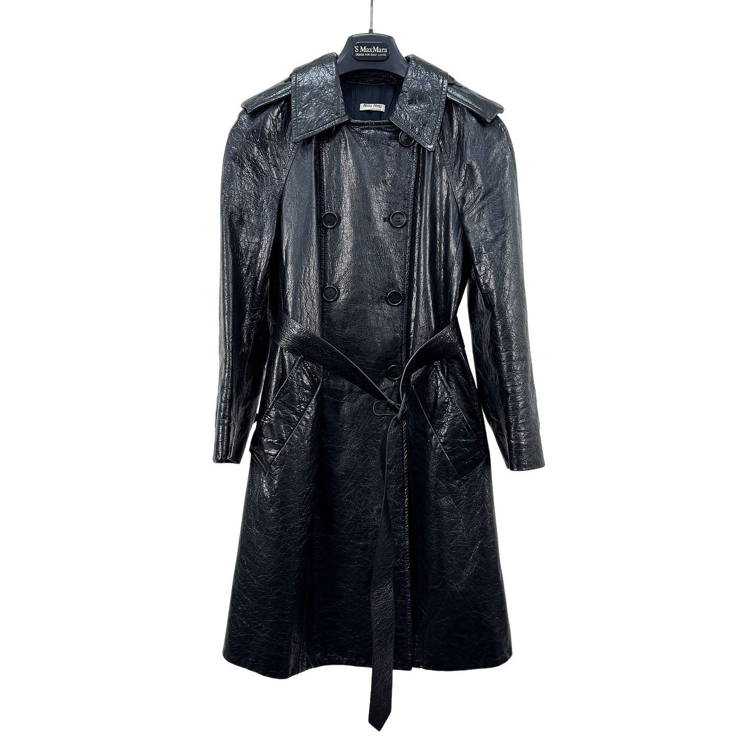 Miu Miu Miu Miu Black Leather Double Breasted Trench Coat Size 40 
