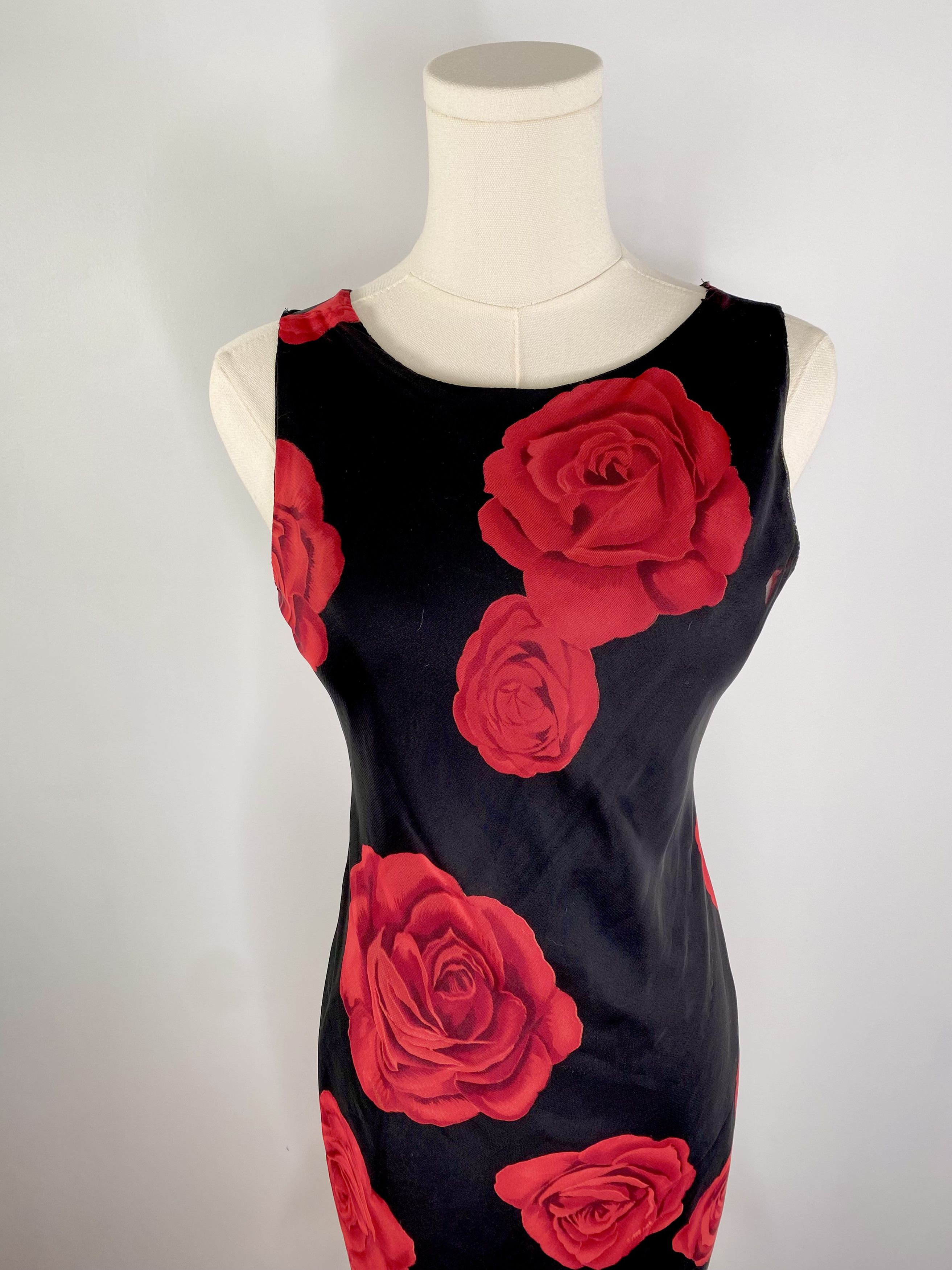Dolls Kill Jessica - 90s Red Rose Print Black Mini Dress Size ONE SIZE - 4 Thumbnail