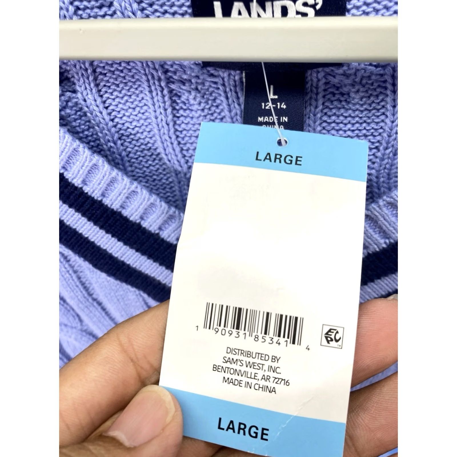 Lands' End Lands' End V Neck Cable Sweater Women Large Blue Long Sleeve Pullover Cotton NWT Size L / US 10 / IT 46 - 5 Thumbnail