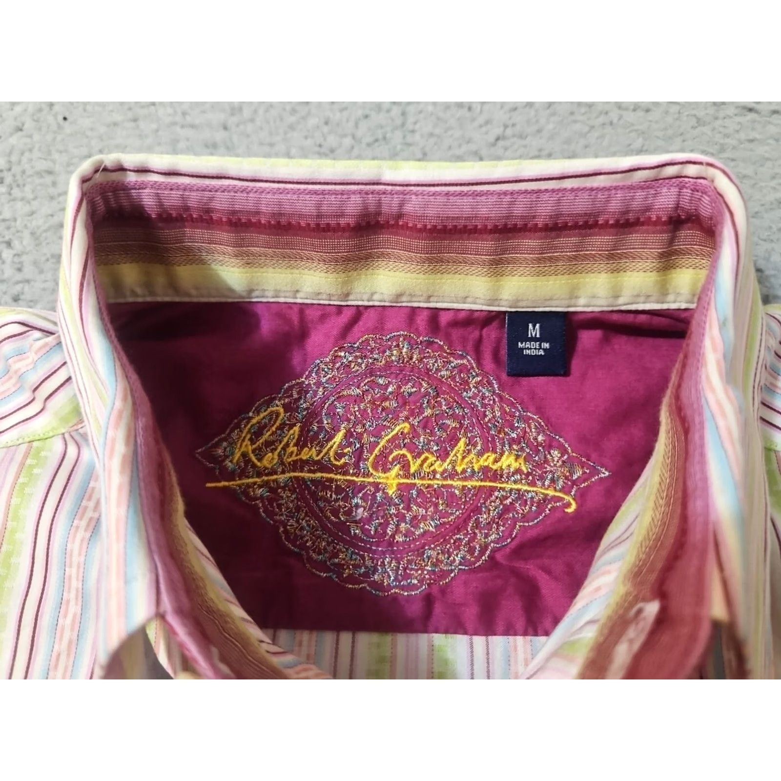 Robert Graham Robert Graham Shirt Men's Medium Multicolor Striped Long Sleeve Button Up Pink Size US M / EU 48-50 / 2 - 4 Thumbnail