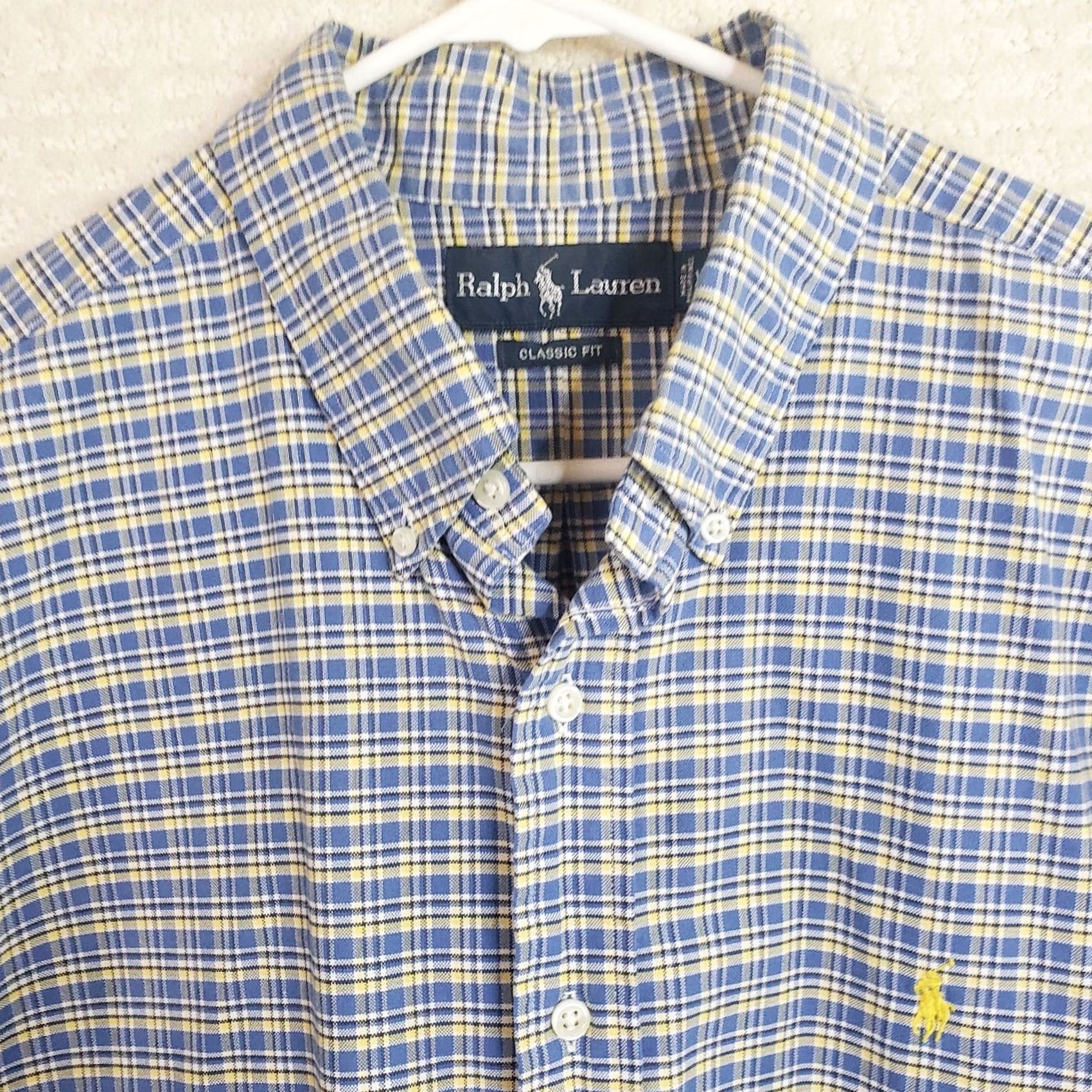 Ralph Lauren Ralph Lauren Men’s Button-Down Shirt XL Blue Yellow Plaid Chambray Classic Fit Size US XL / EU 56 / 4 - 3 Thumbnail