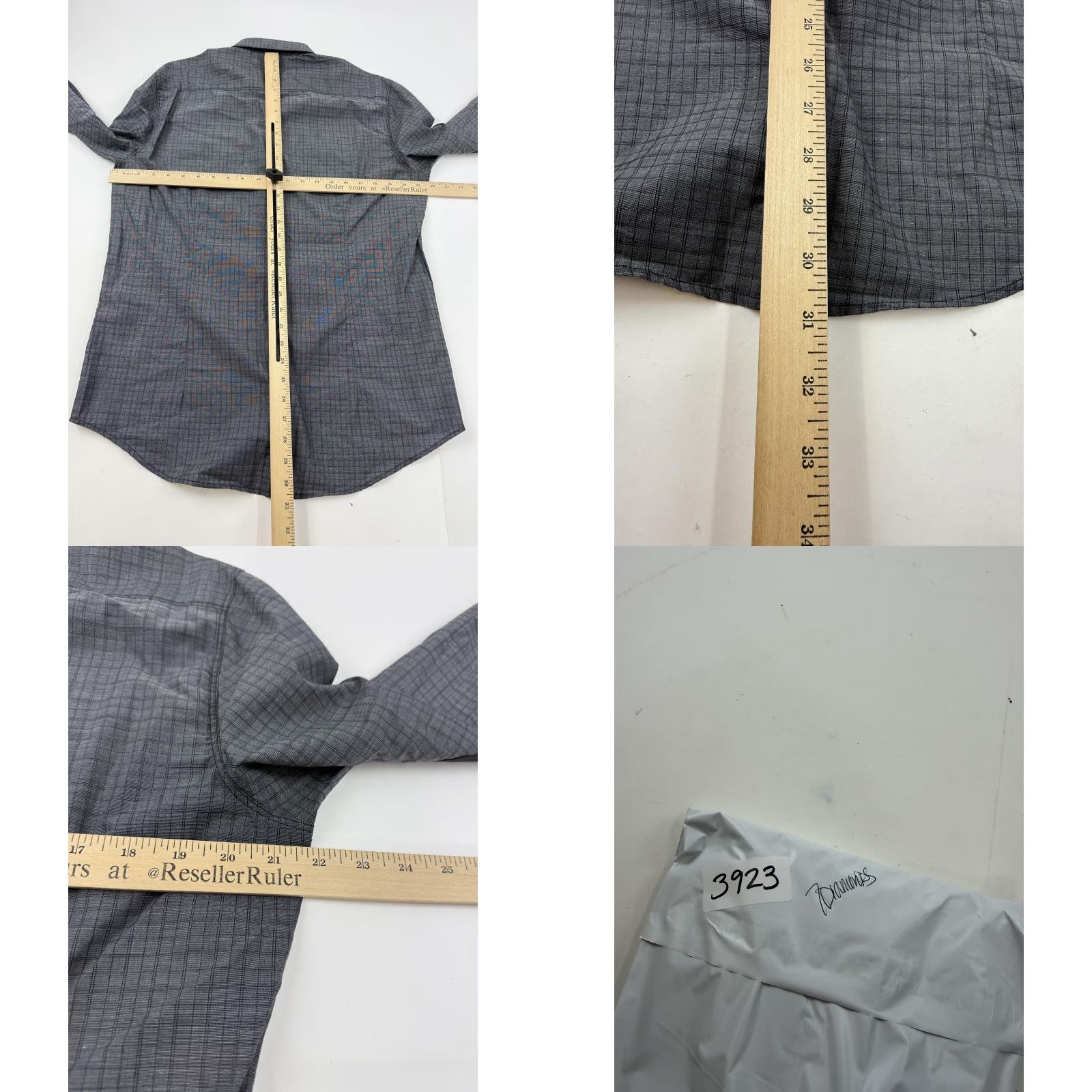 Vintage 7 Diamonds Shirt Mens Large Gray Check Long Sleeve Button Front Elbow Patch Size US L / EU 52-54 / 3 - 8 Thumbnail