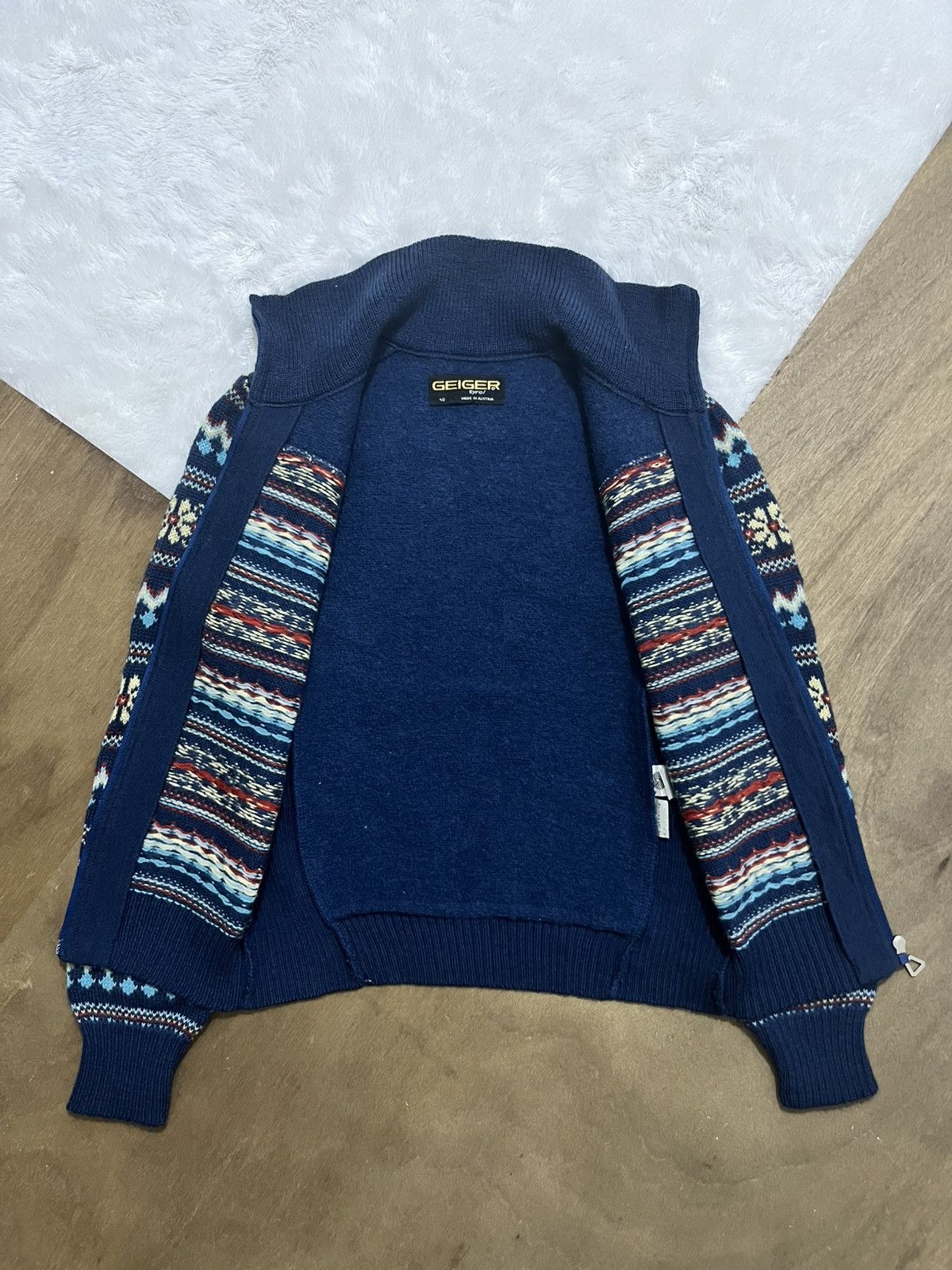 Other Geiger Austria Pure New Wool Fair Isle Knit Zipper Cardigan Size XS / US 0-2 / IT 36-38 - 7 Thumbnail