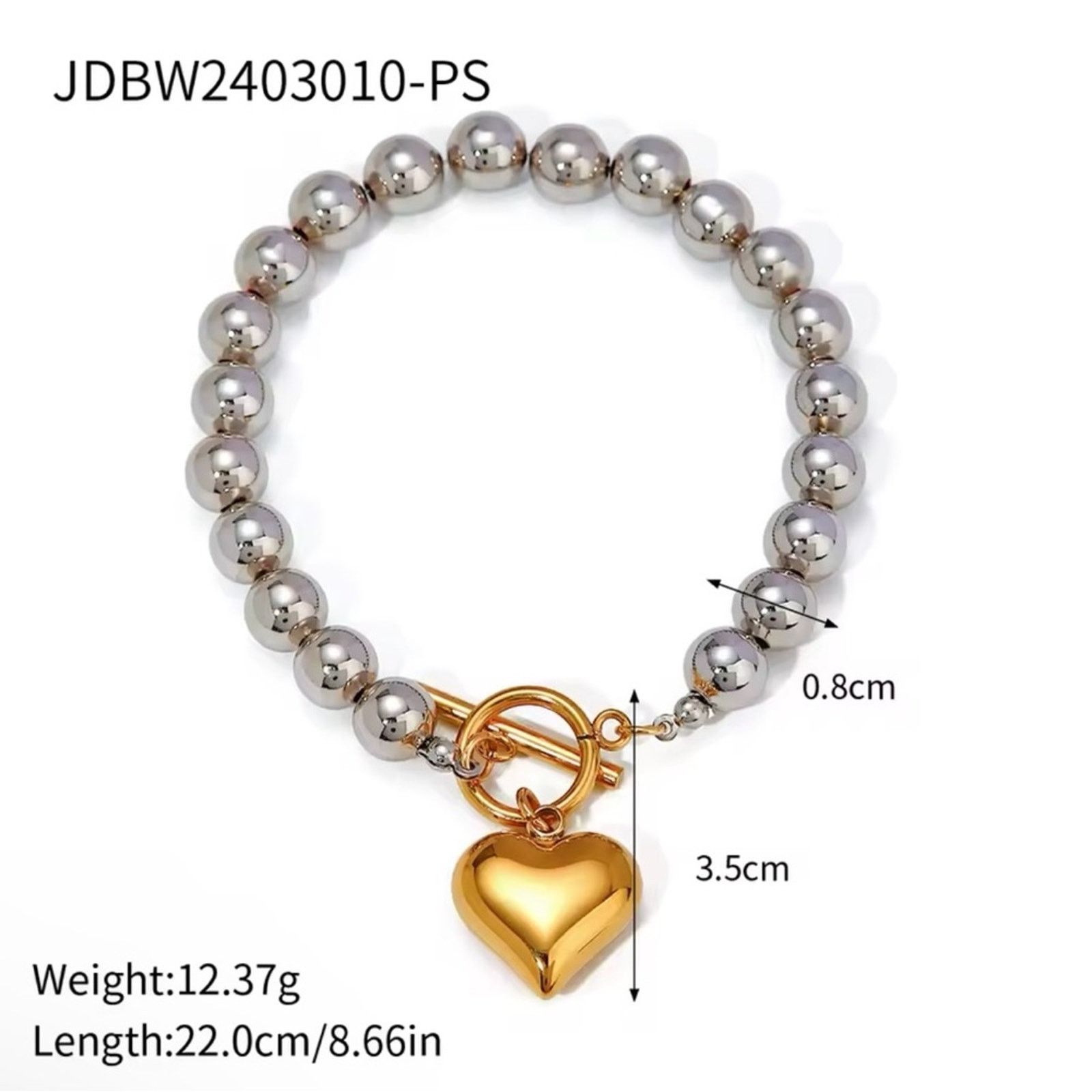 Other 18k Gold Plated Stainless Steel Round Bead Heart Bracelet 8” Size ONE SIZE - 1 Thumbnail
