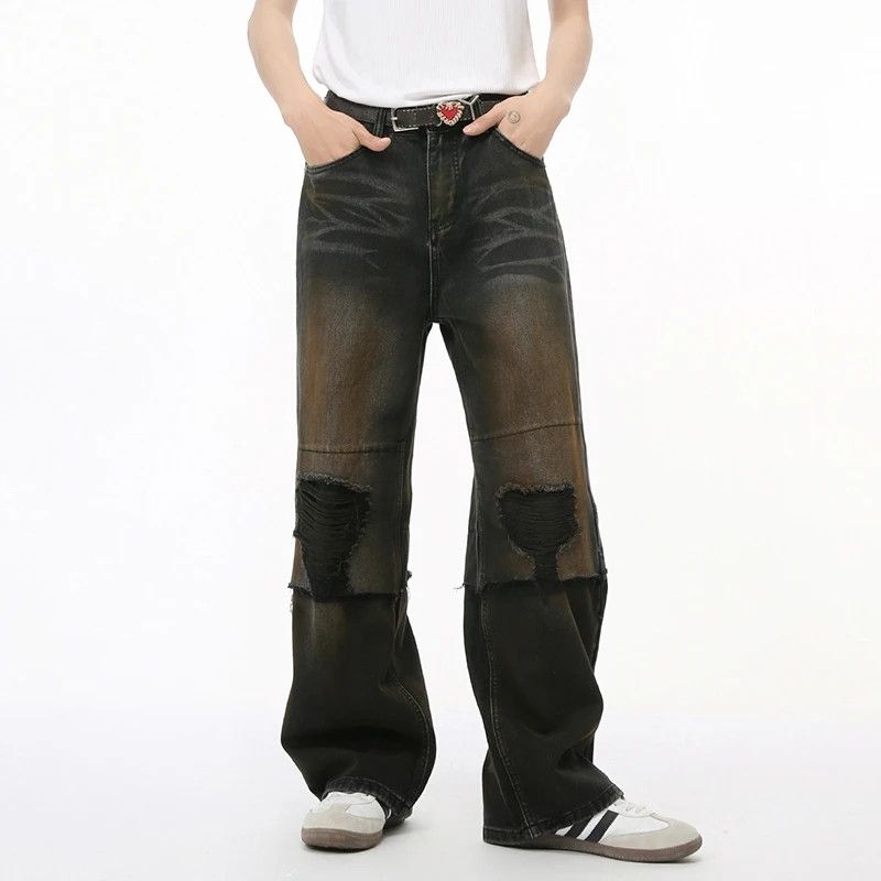 Designer Vintage Holes Worn-out Leg Loose Jeans Size US 33 - 2 Thumbnail