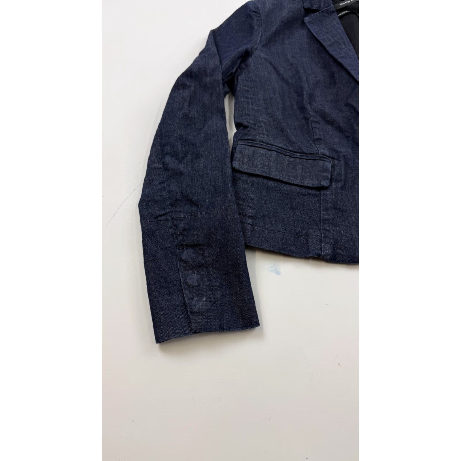 Club Monaco VINTAGE? No. Club Monaco Blazer Womens 4 Dark Blue Denim Tailored Lined Flap Pockets Fitted Size S / US 4 / IT 40 - 2 Thumbnail