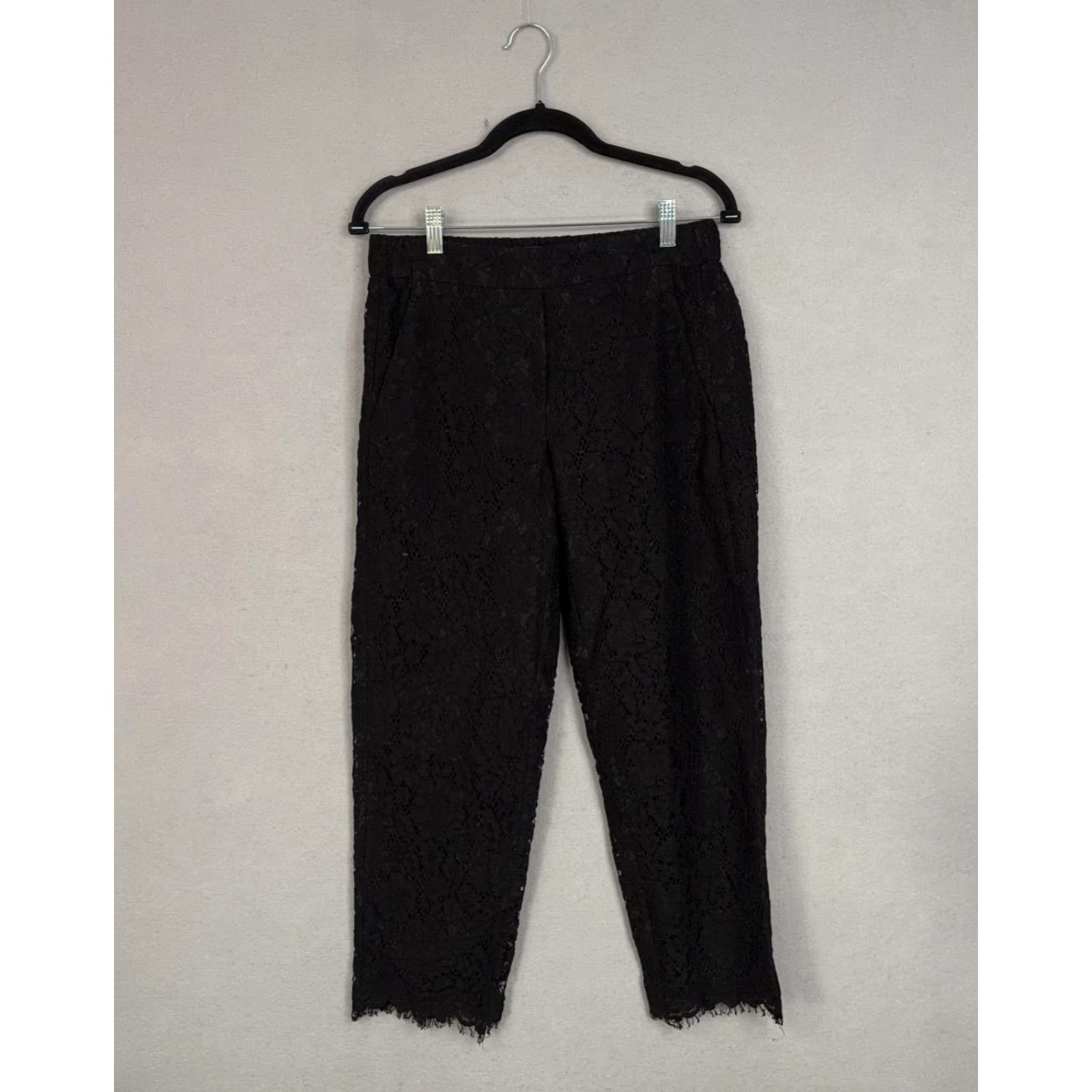 J.Crew J.CREW Pants Womens 4 Black Floral Lace Cropped Tapered Pull On Lined Dressy Size 27" / US 4 / IT 40 - 2 Thumbnail