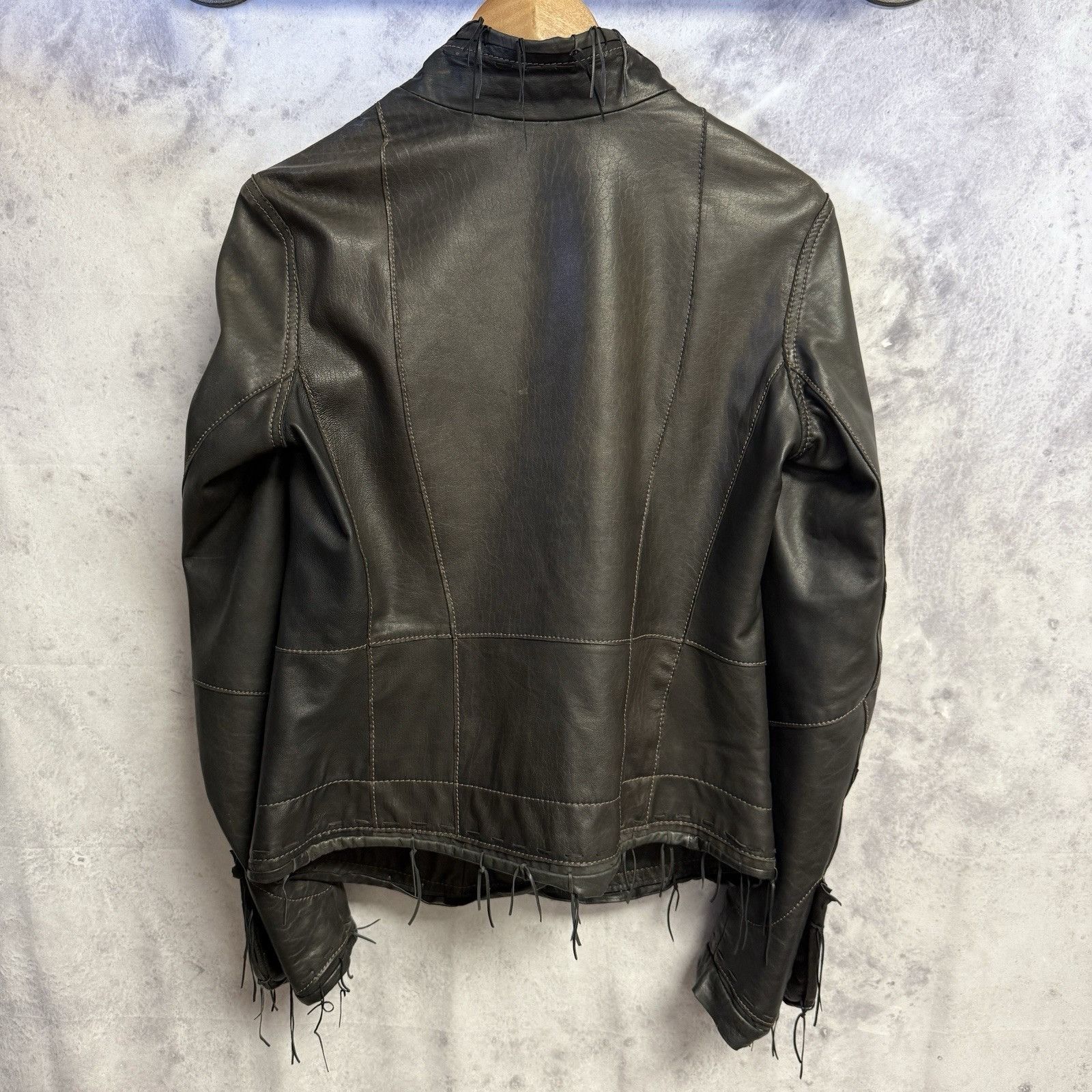 Vintage Burns 1876 Womens Leather Jacket Black Fringe Western Biker Size M / US 6-8 / IT 42-44 - 2 Thumbnail