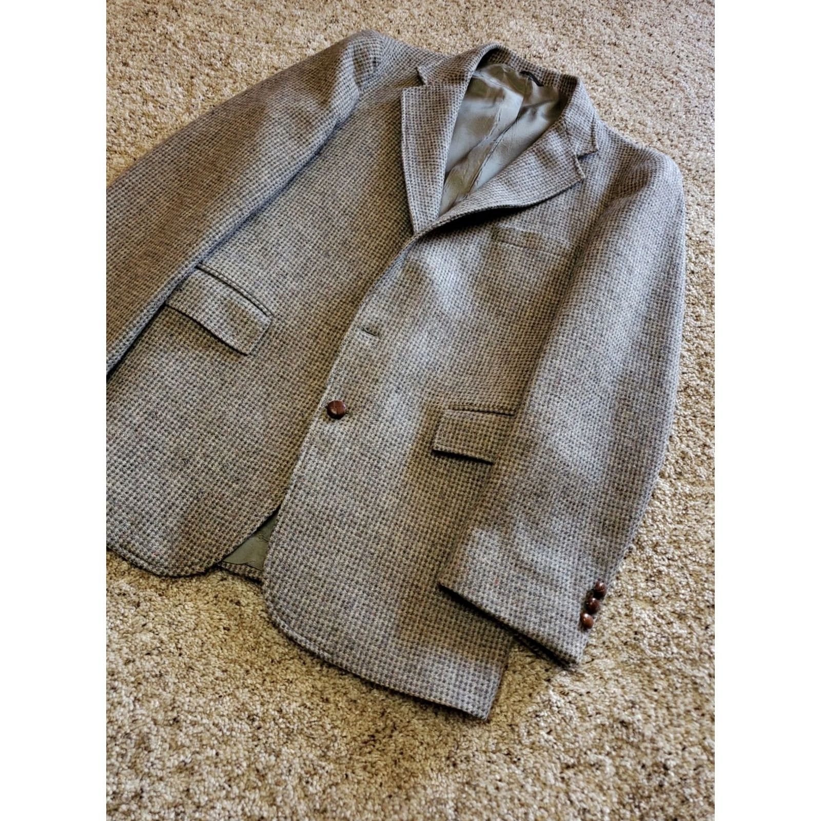 Levi's VINTAGE Levi's Blazer Jacket Wool Tweed 42 Reg Single-Breasted Notch Lapel Gray Mens 2 Piece Wool Tweed Tailored Classic 70s Size 42R - 2 Thumbnail
