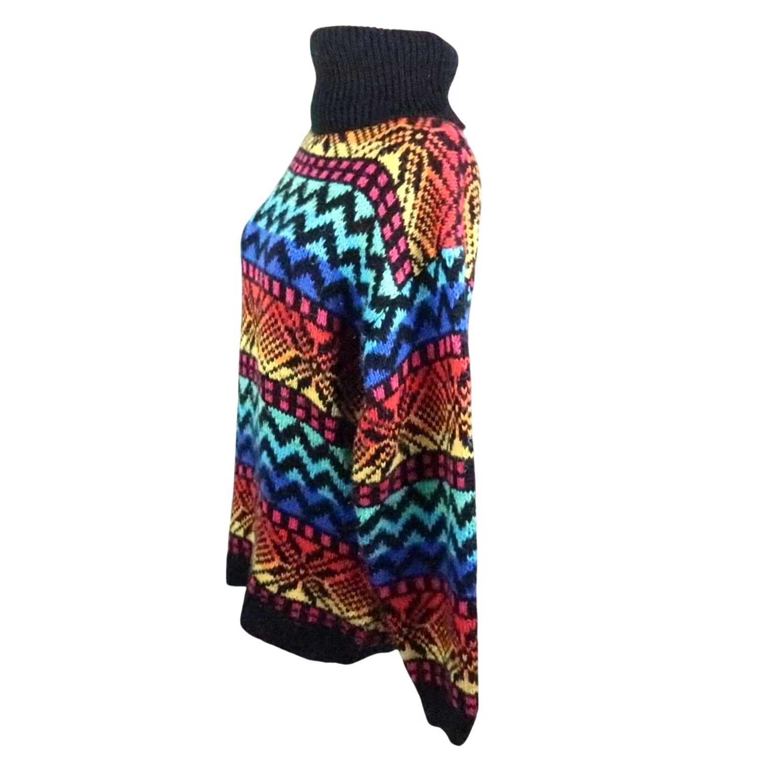 Rainbow VINTAGE Carriage Court Rainbow Snowflake Turtleneck Sweater M Women Knit Geometric 80s 90s Ski Fall Winter Pullover Mens Ladies Girls Size M / US 6-8 / IT 42-44 - 3 Thumbnail