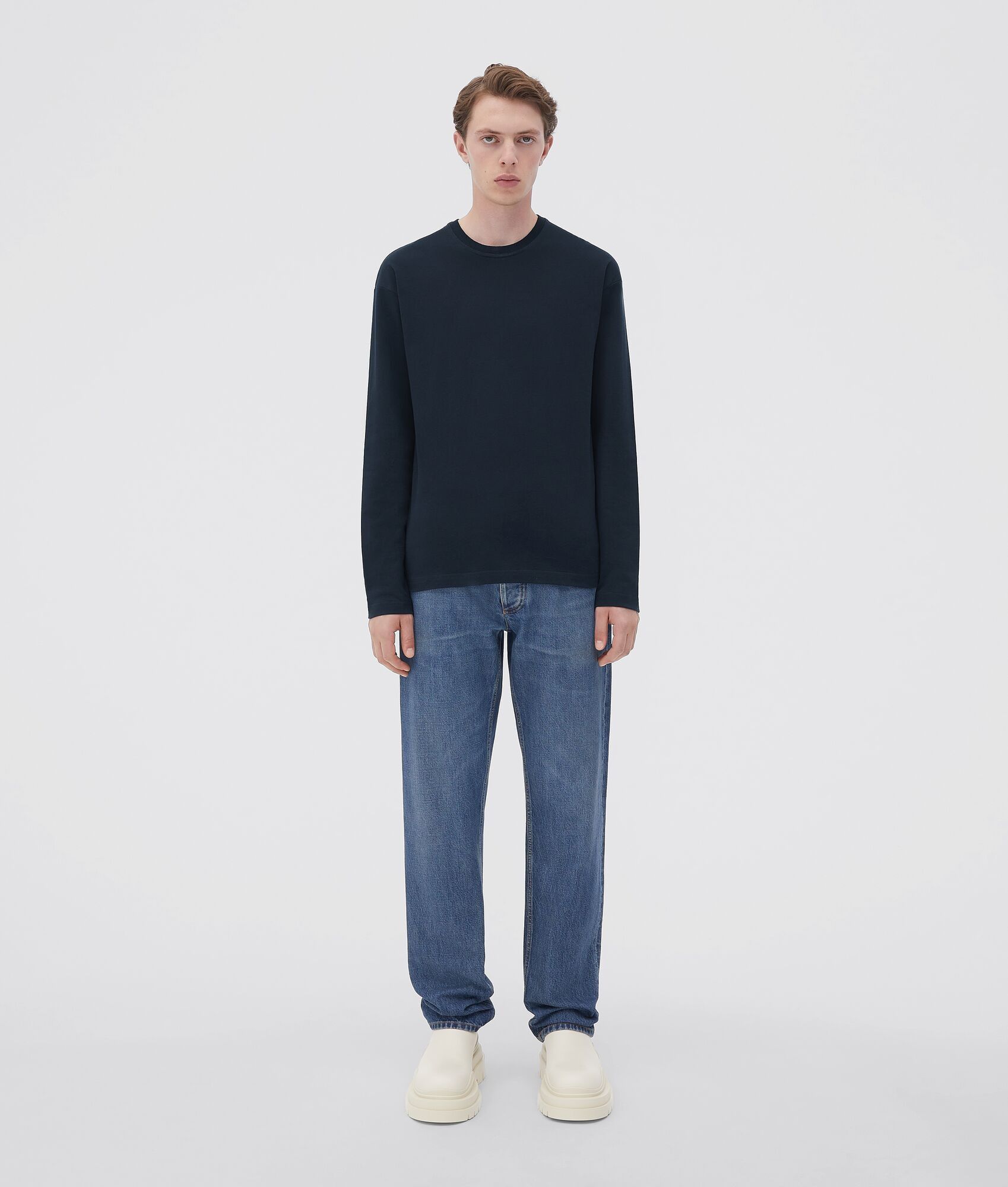 Bottega Veneta o1w1db10525 Sunrise Light Cotton Jersey T-Shirt in Abyss Size US L / EU 52-54 / 3 - 1 Thumbnail
